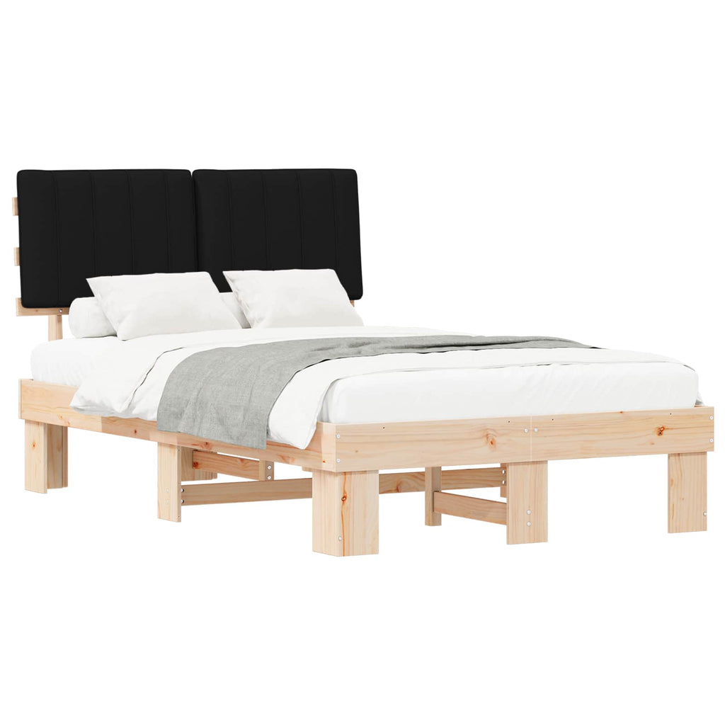 Estructura de Cama con Cabecera Tapizada Negro 120 x 190 cm