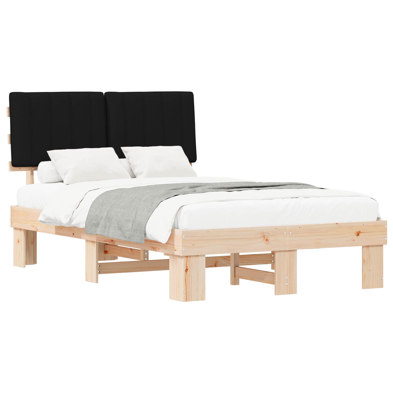 Estructura de Cama con Cabecera Tapizada Negro 120 x 190 cm