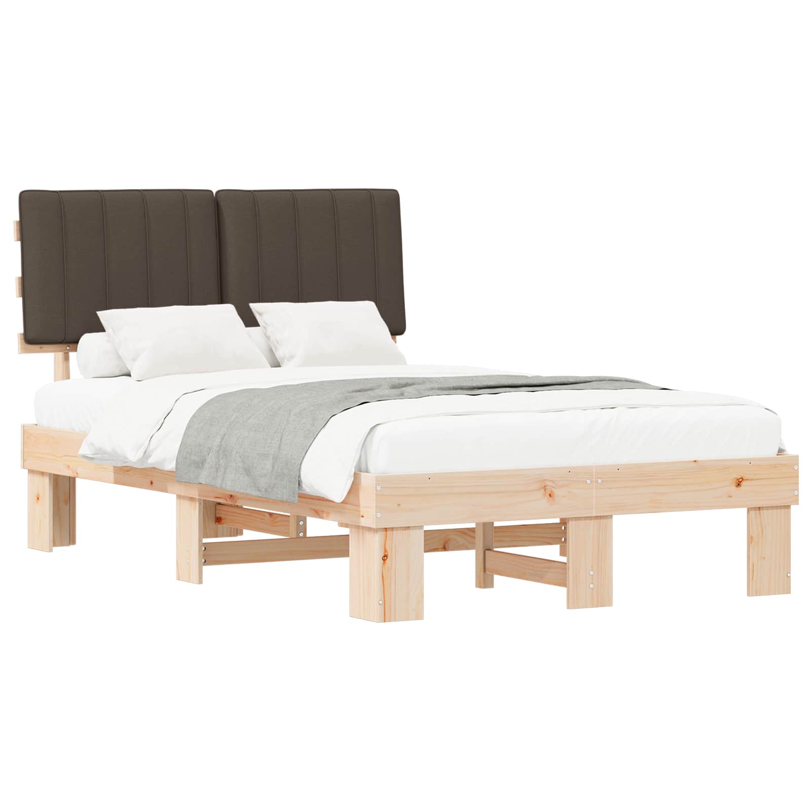 Estructura de Cama con Cabecera Tapizada Taupé 120 x 190 cm