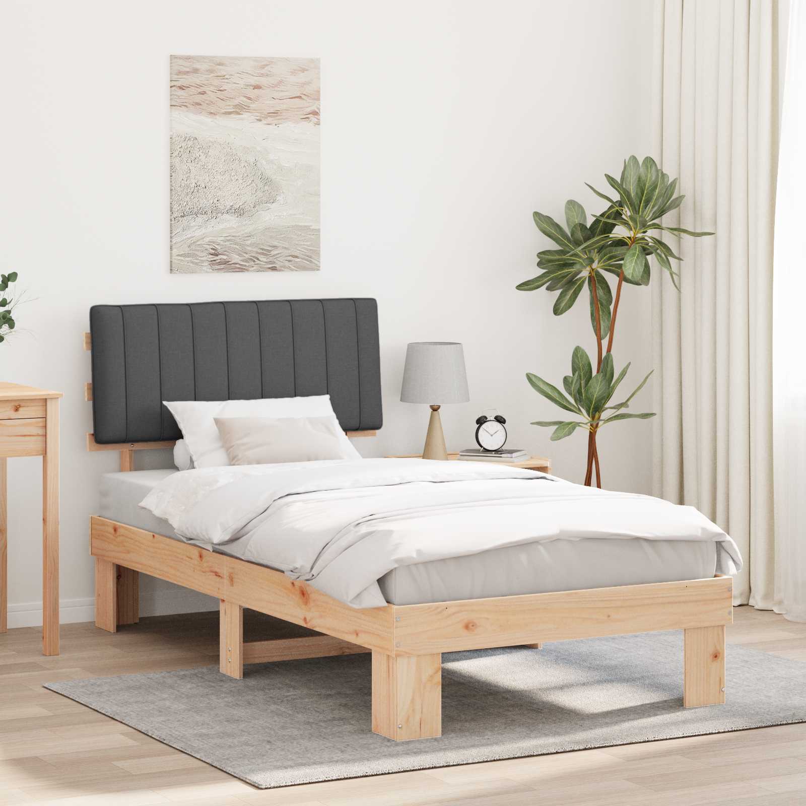 Estrutura de Cama com Cabeceira Estofada Cinzento Escuro