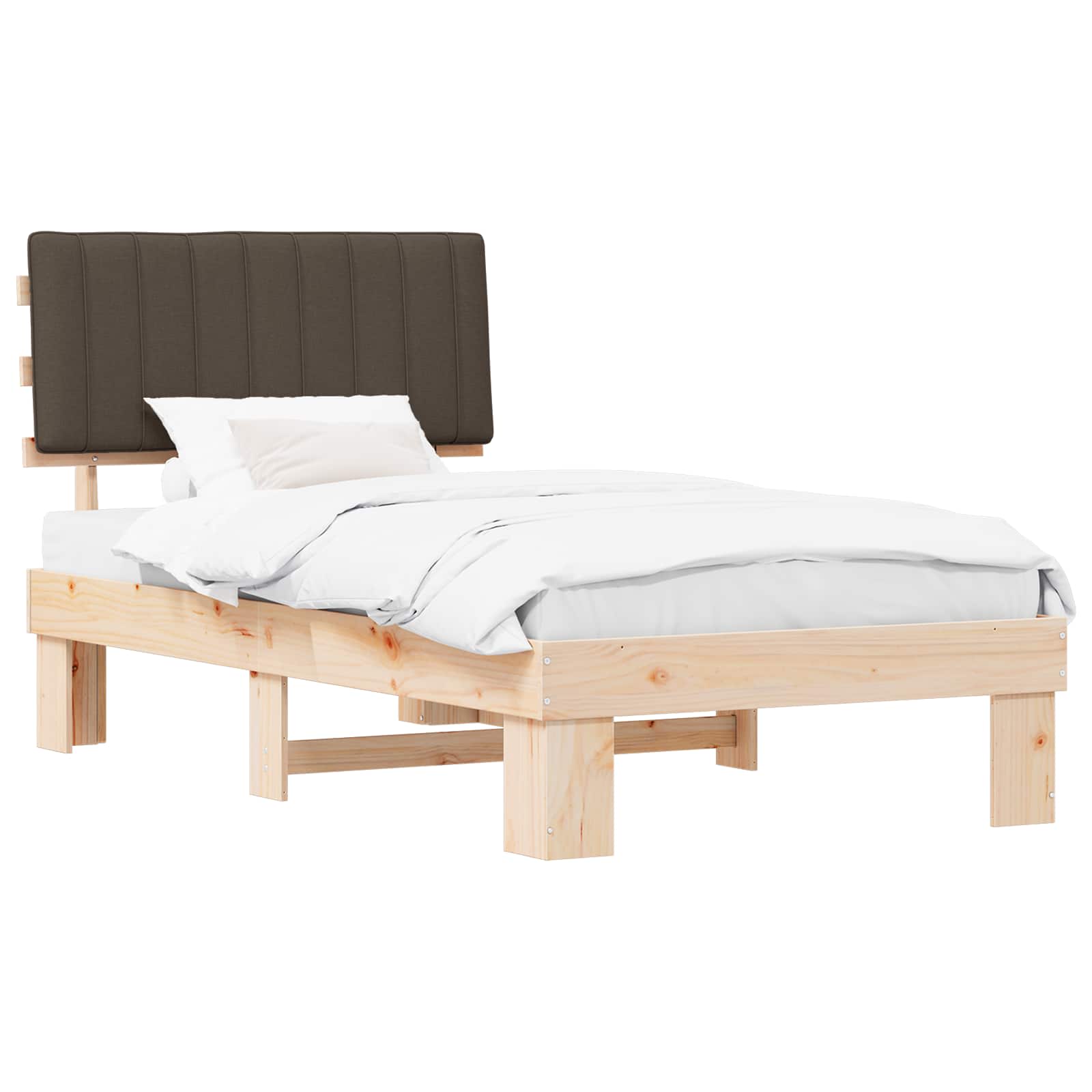 Estructura de Cama con Cabecera Tapizada Taupé 100 x 200 cm