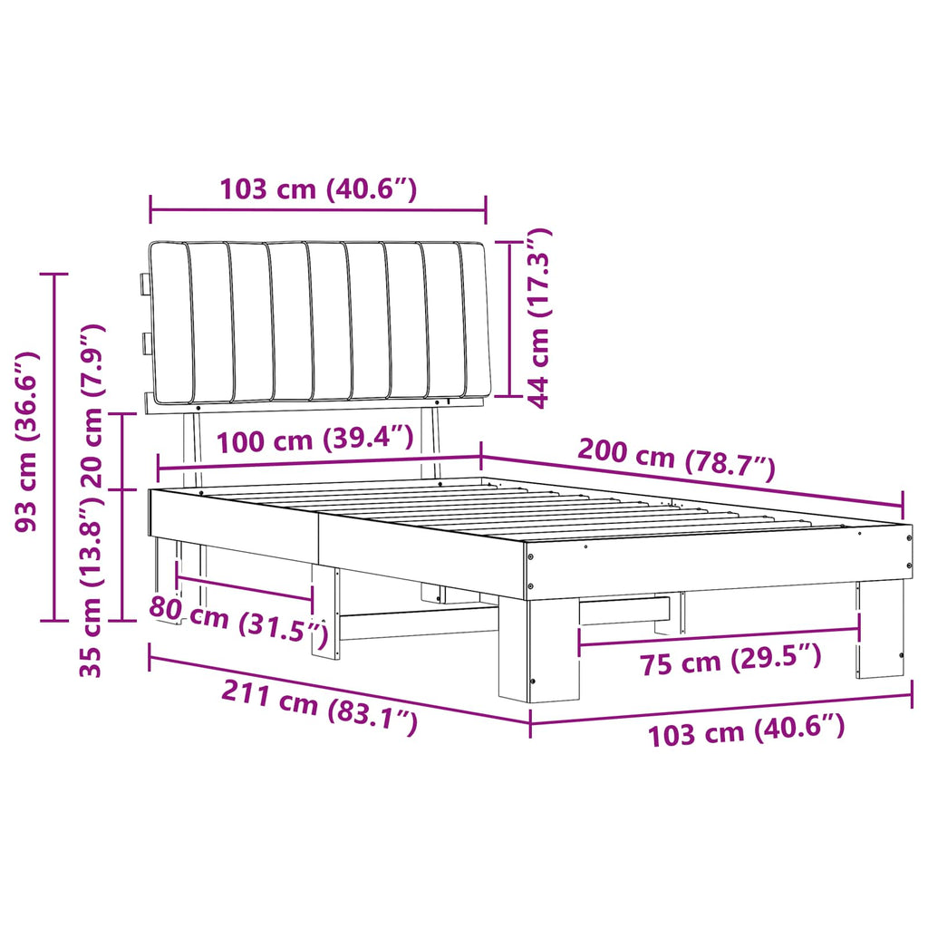 Estructura de Cama con Cabecera Tapizada Taupé 100 x 200 cm