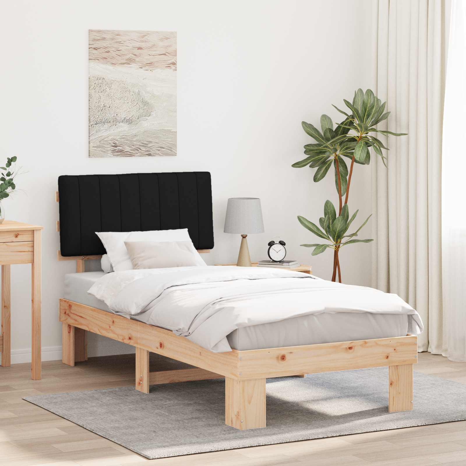 Estructura de Cama con Cabecera Tapizada Negro 90 x 200 cm