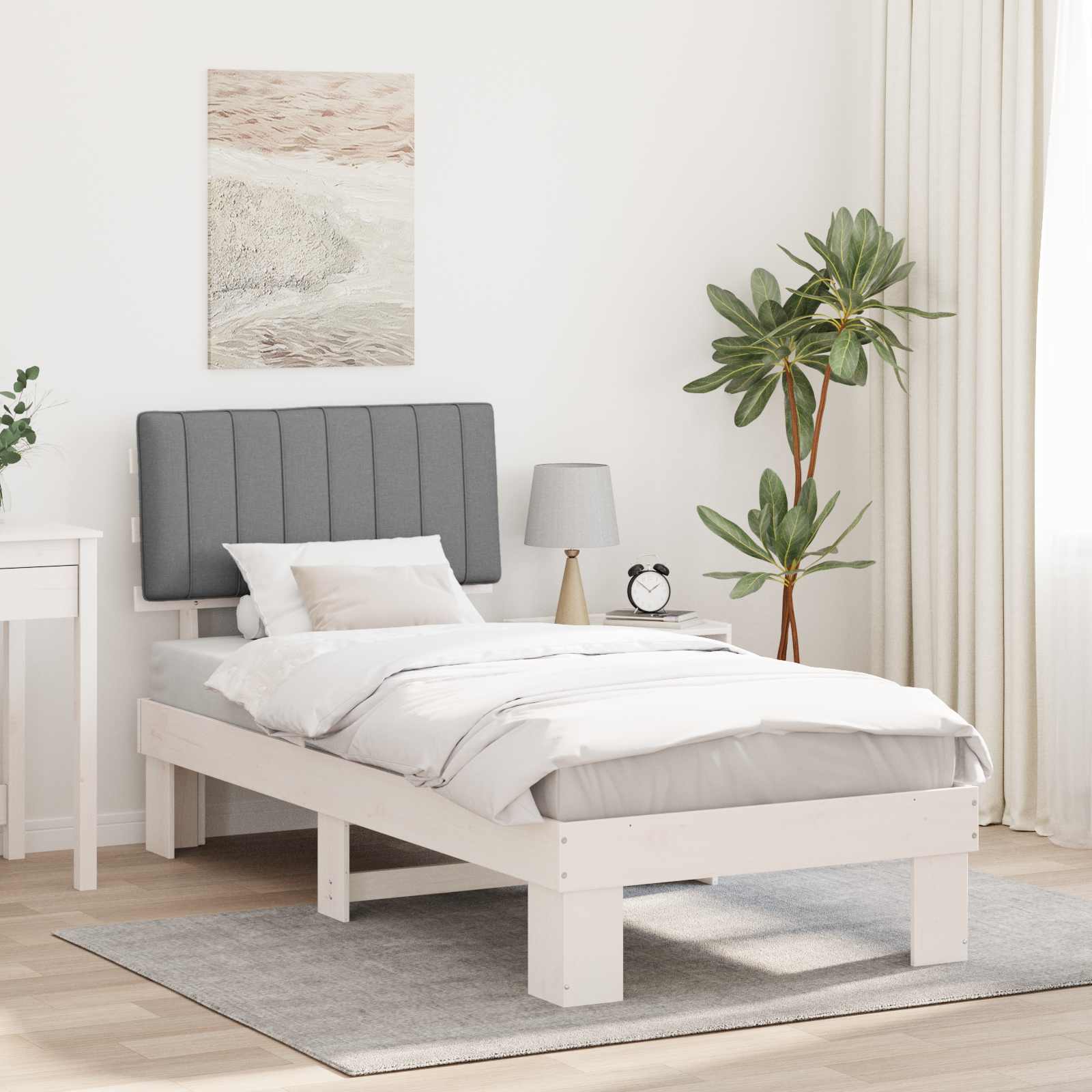 Estructura de Cama con Cabecera Tapizada Gris Claro 90 x 200 cm
