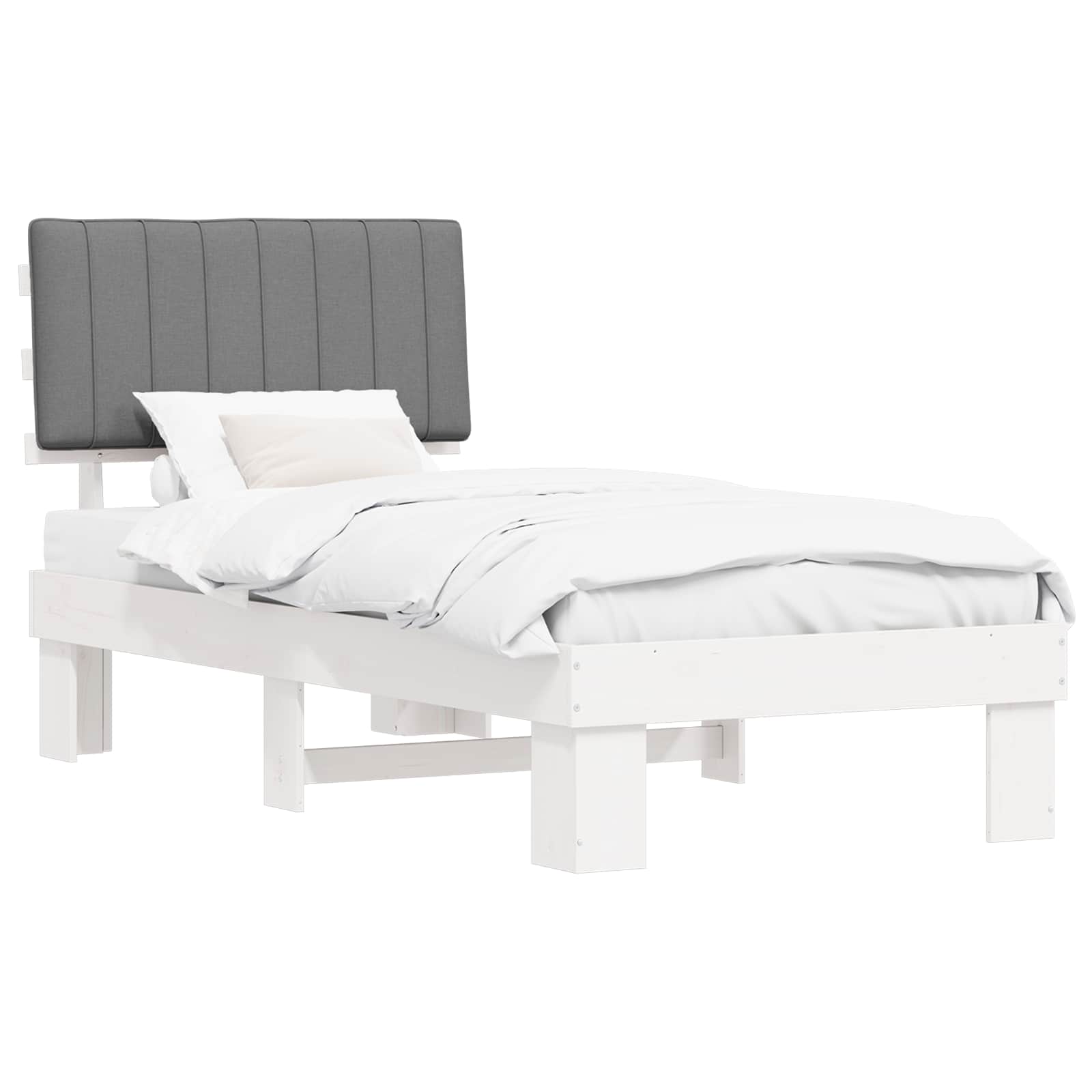 Estructura de Cama con Cabecera Tapizada Gris Claro 90 x 200 cm