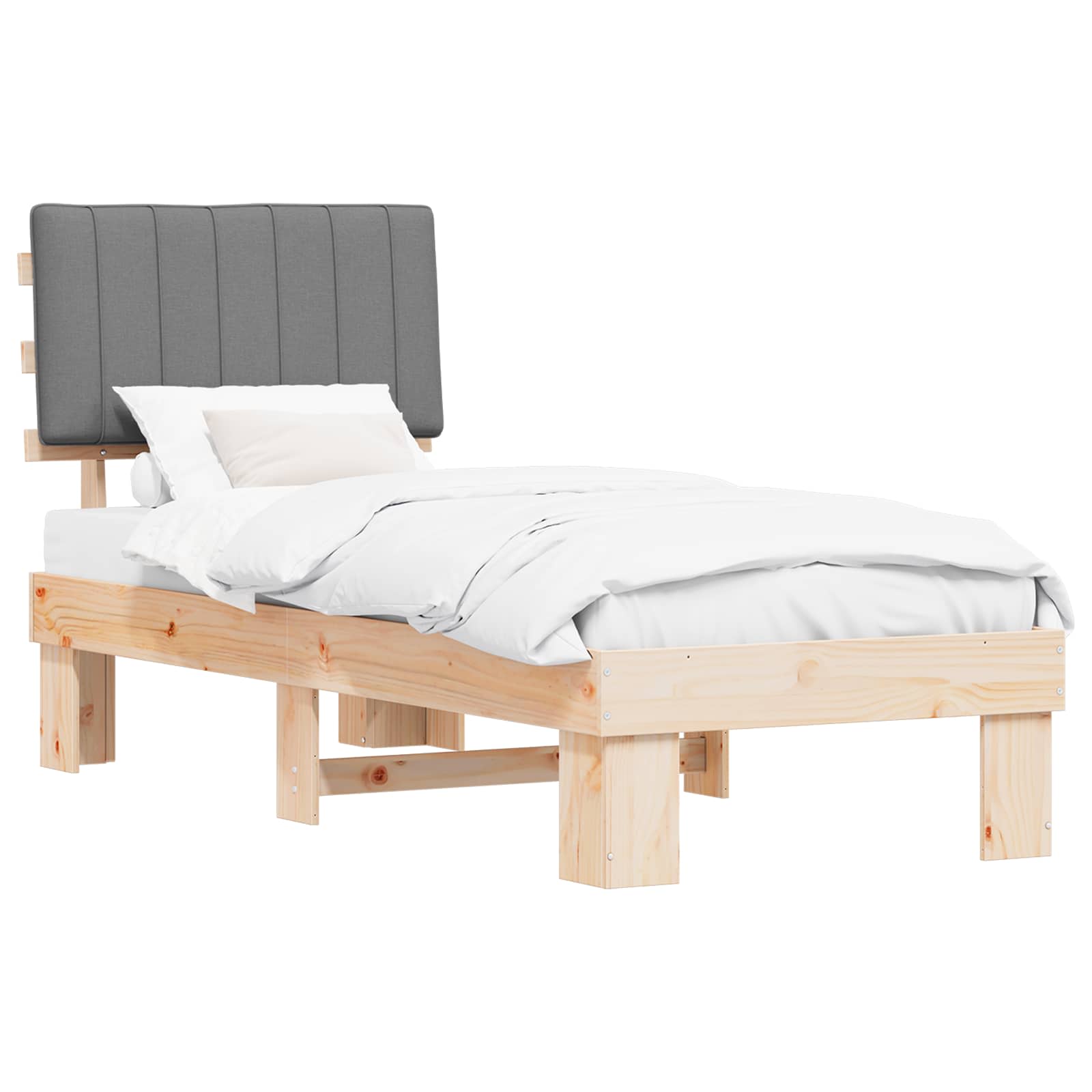 Estructura de Cama con Cabecera Tapizada Gris Claro 80 x 200 cm