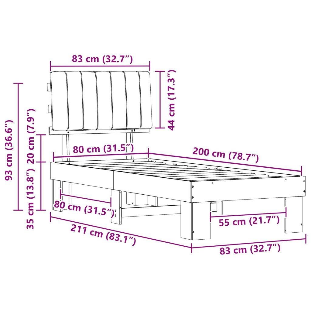 Estructura de Cama con Cabecera Tapizada Gris Claro 80 x 200 cm