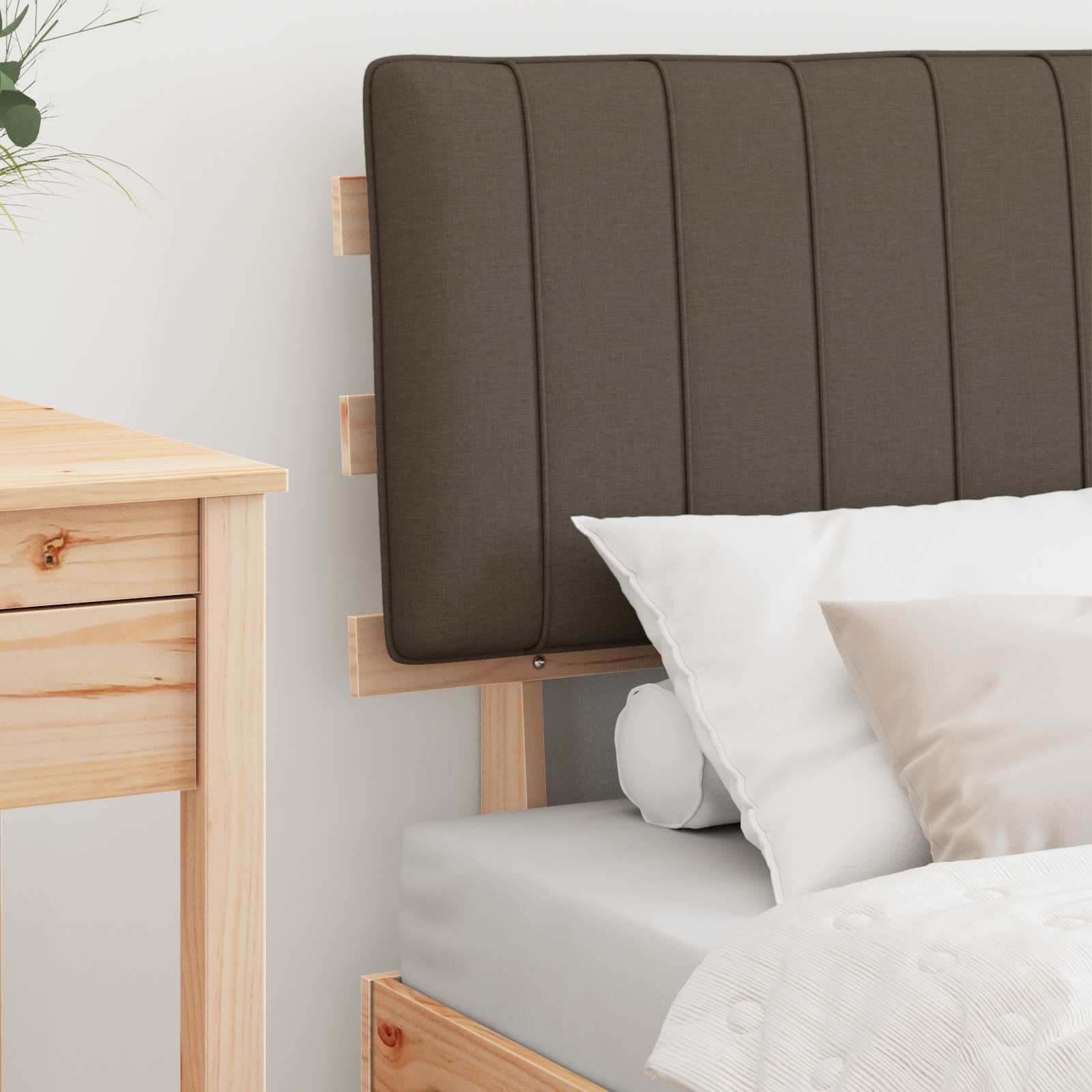 Estructura de Cama con Cabecera Tapizada Taupé 80 x 200 cm
