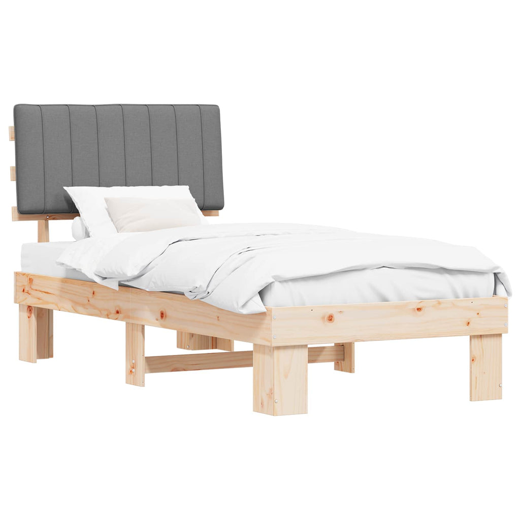 Estructura de Cama con Cabecera Tapizada Gris Claro 90 x 190 cm