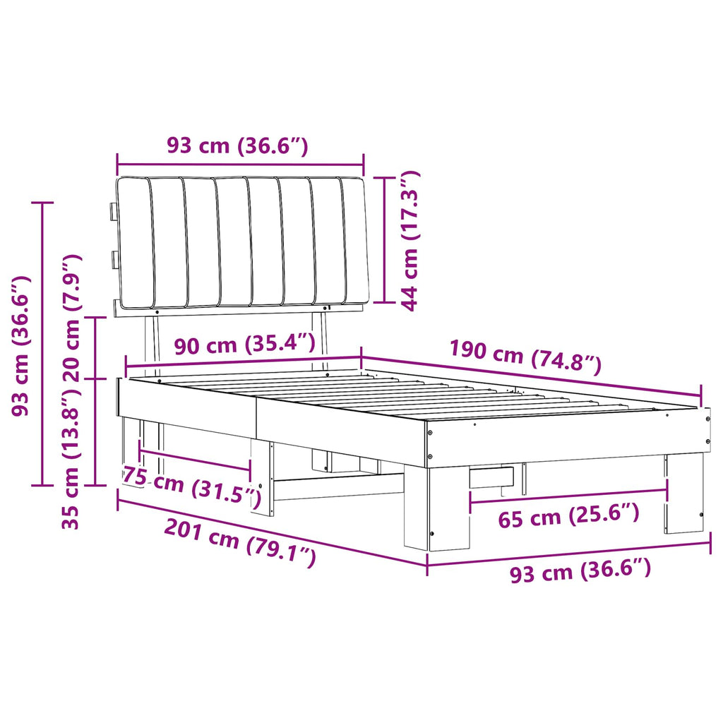Estructura de Cama con Cabecera Tapizada Gris Claro 90 x 190 cm