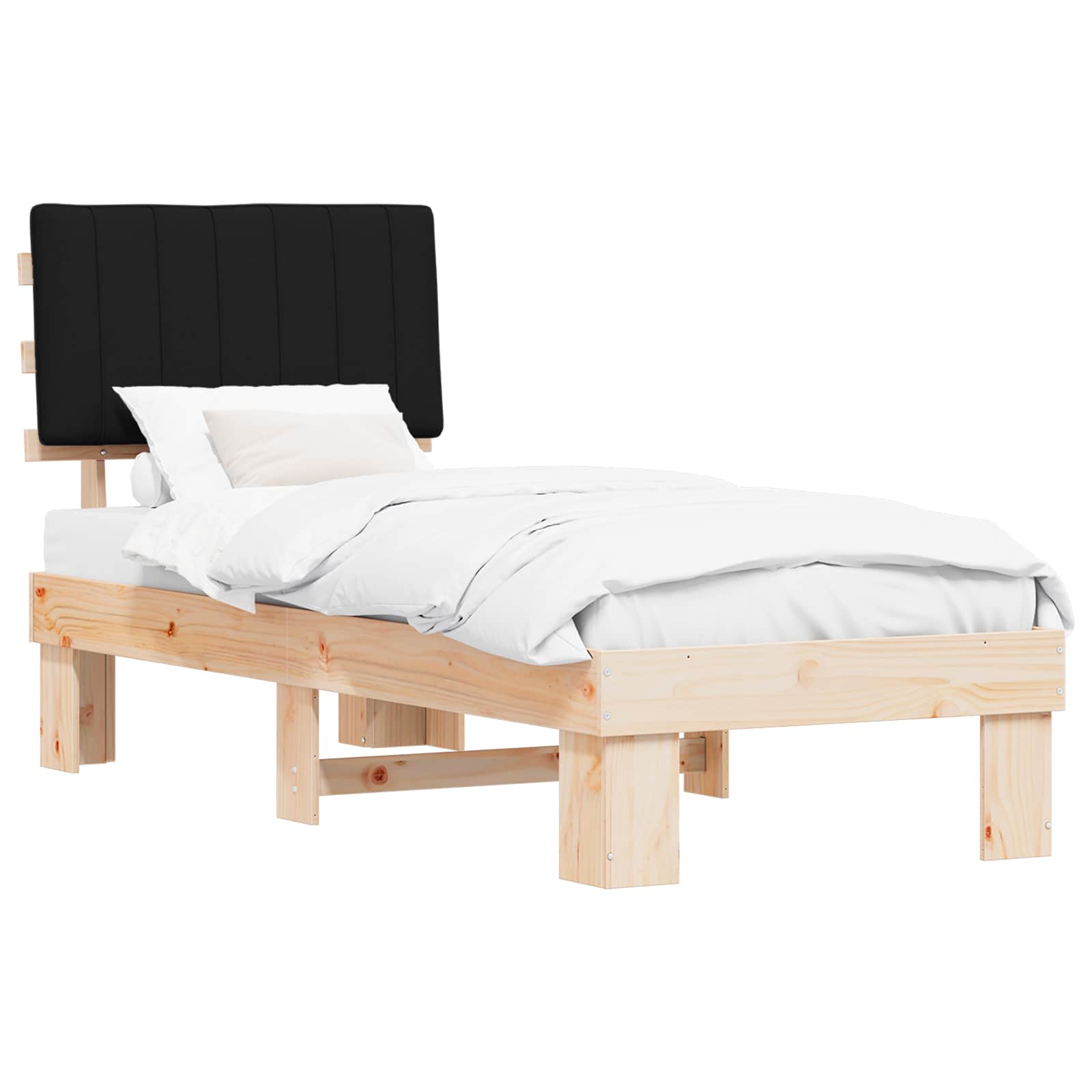 Estructura de Cama con Cabecera Tapizada Negro 75 x 190 cm