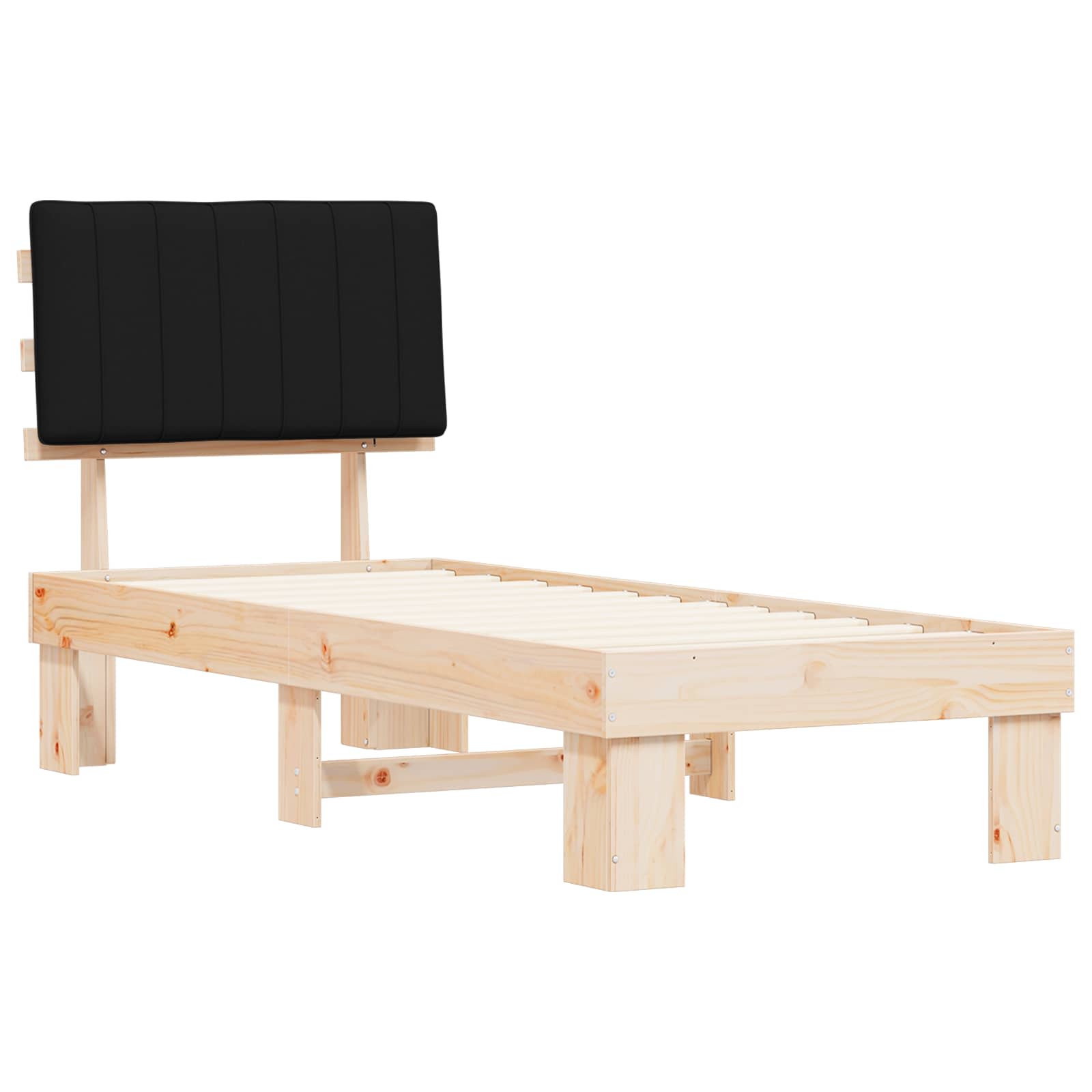 Estructura de Cama con Cabecera Tapizada Negro 75 x 190 cm