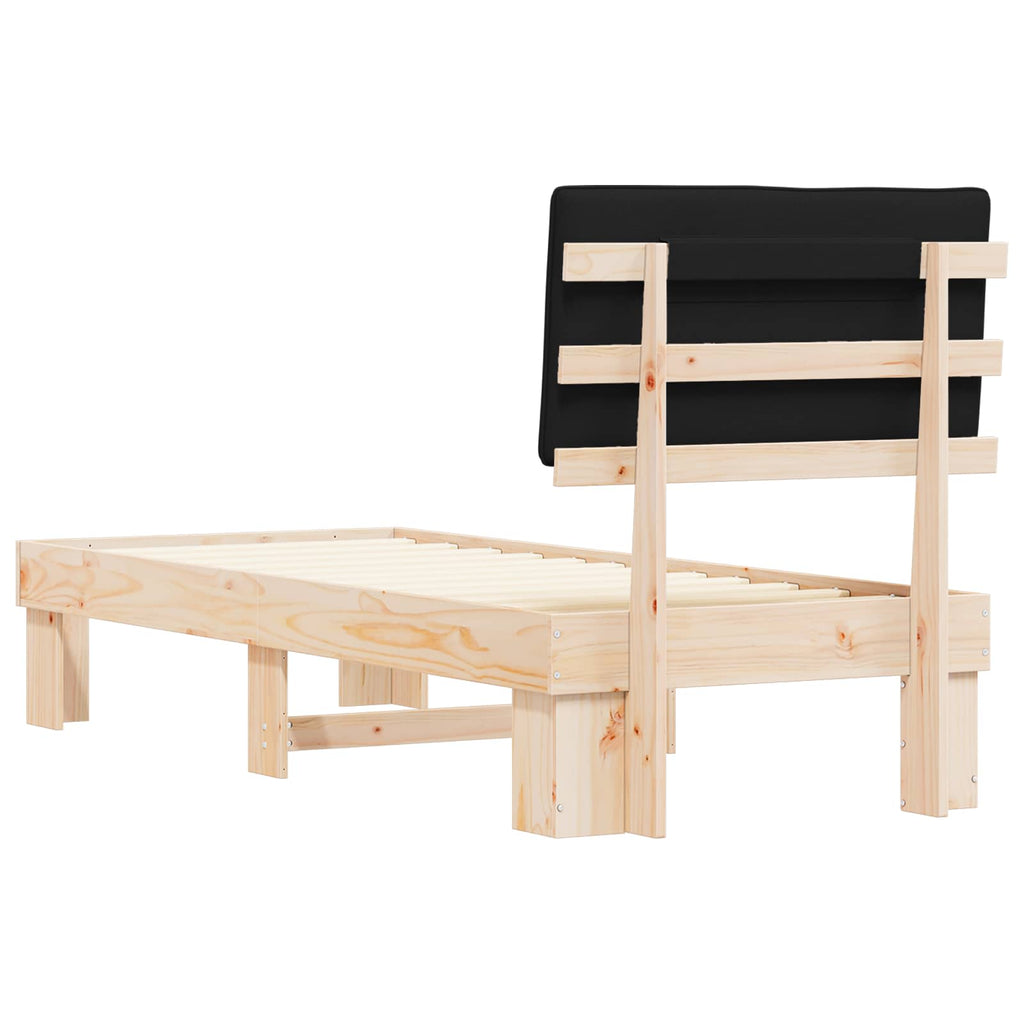 Estructura de Cama con Cabecera Tapizada Negro 75 x 190 cm