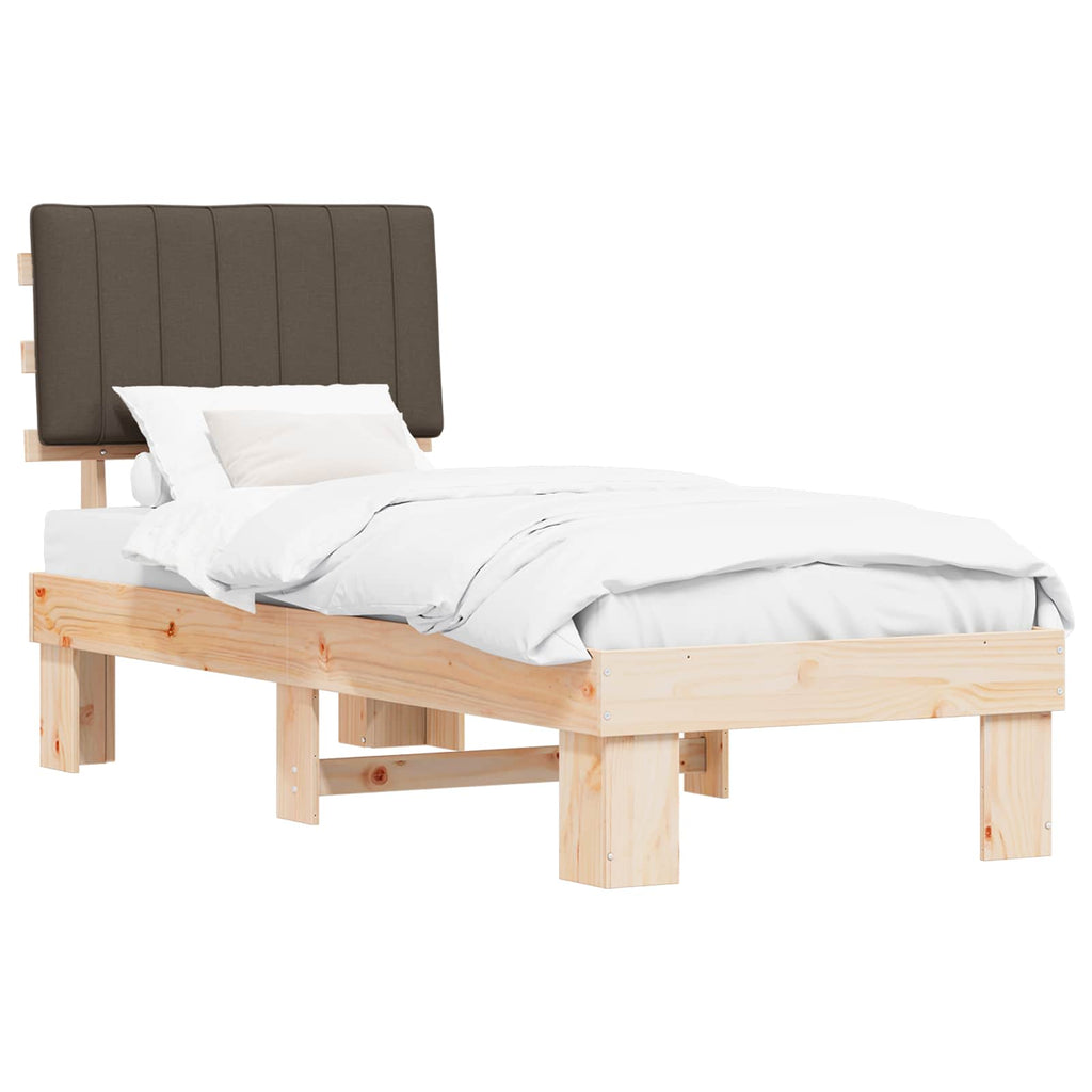 Estructura de Cama con Cabecera Tapizada Taupé 75 x 190 cm