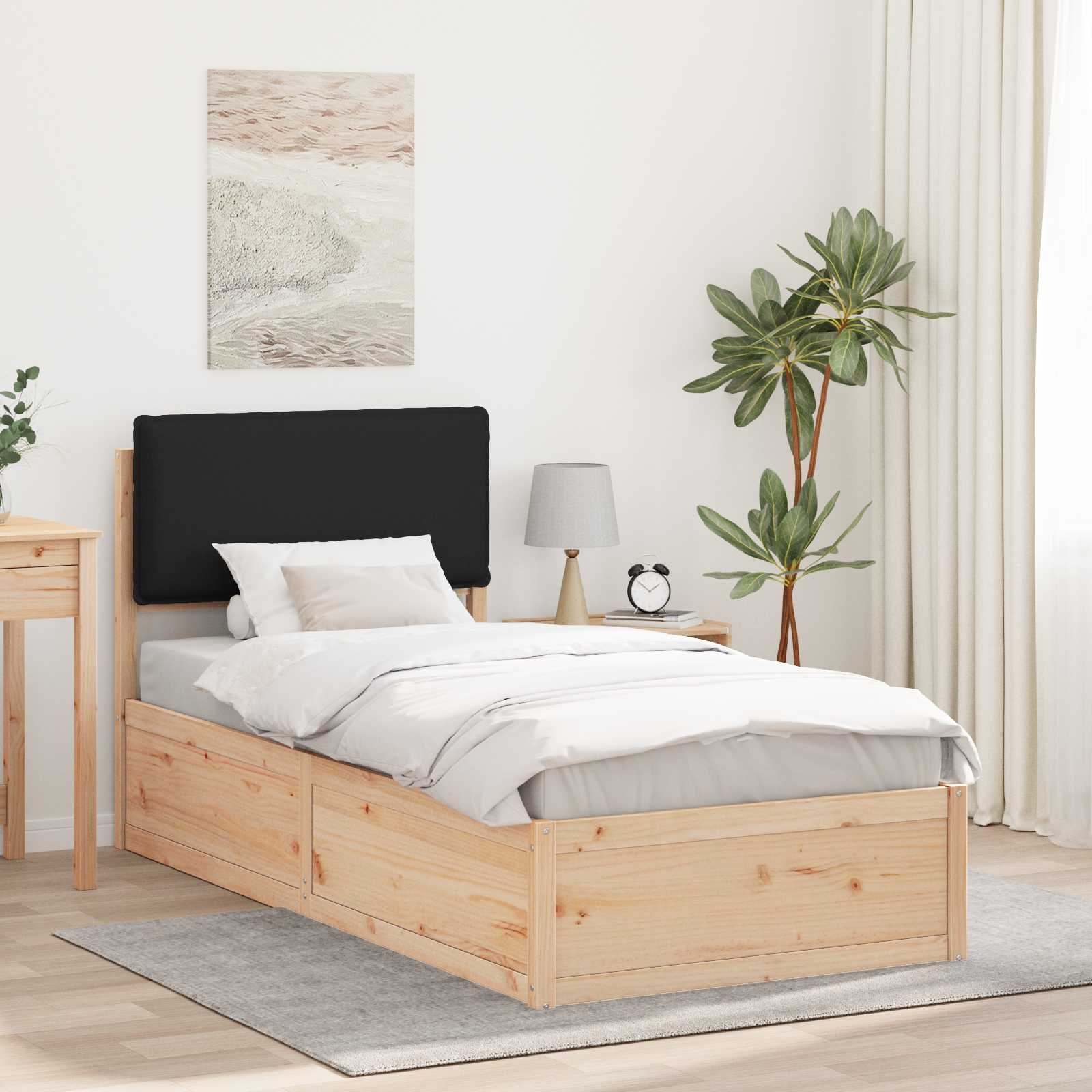 Estrutura de Cama com Cabeceira Estofada Cinzento Claro
