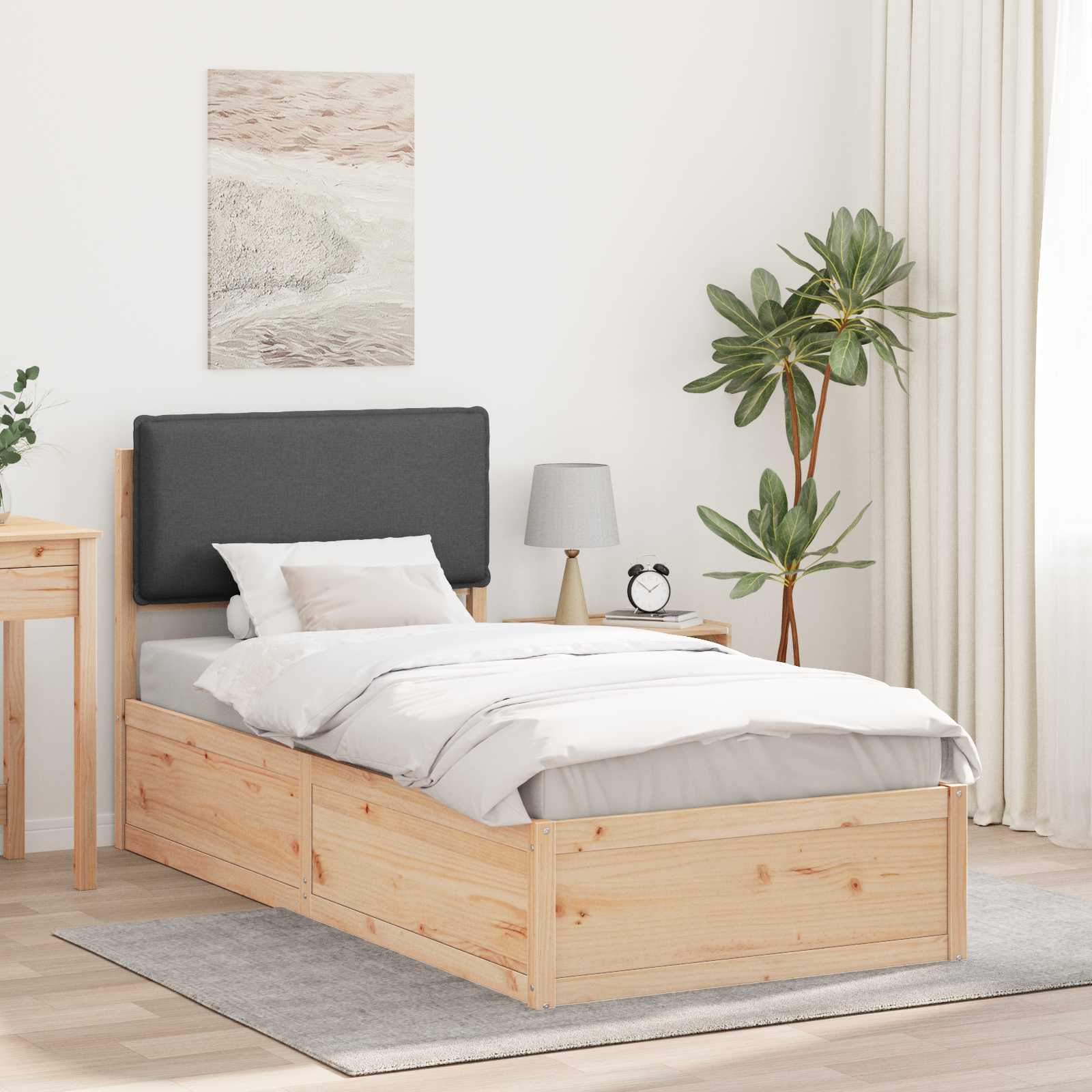 Estrutura de Cama com Cabeceira Estofada Cinzento Claro