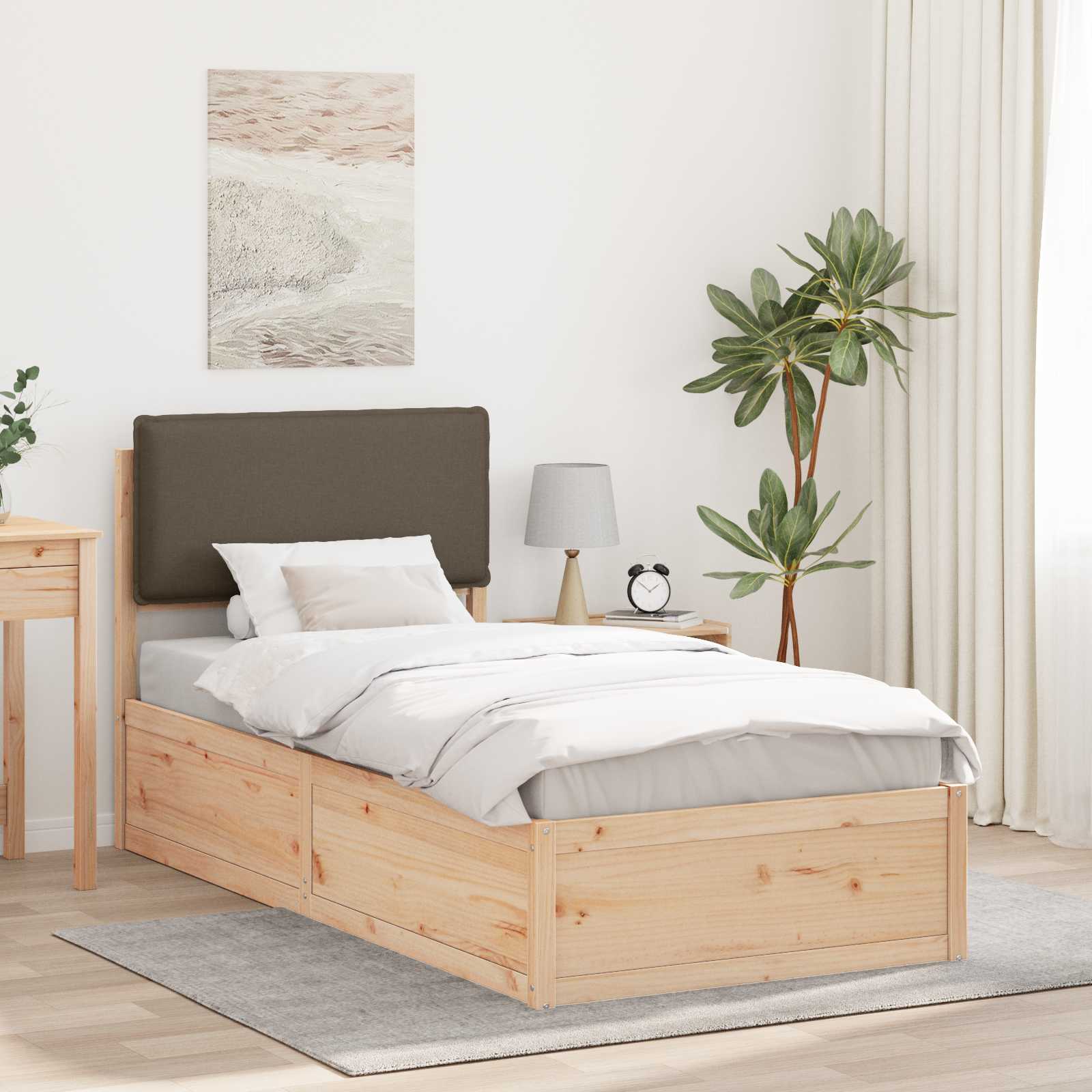 Estrutura de Cama com Cabeceira Estofada Cinzento Claro