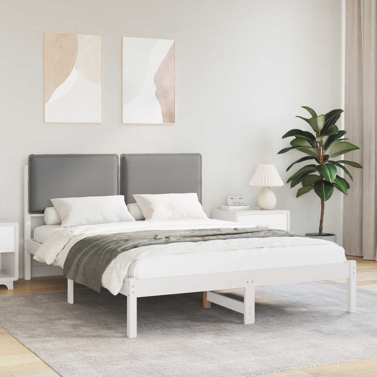 Estructura de Cama con Cabecera Tapizada Gris Claro