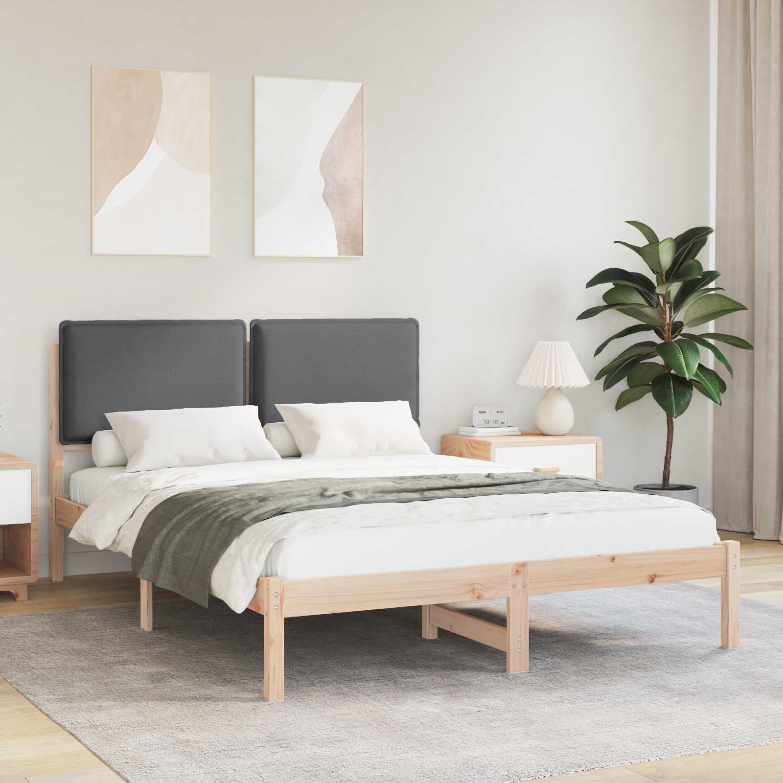 Estructura de Cama con Cabecera Tapizada Gris Claro