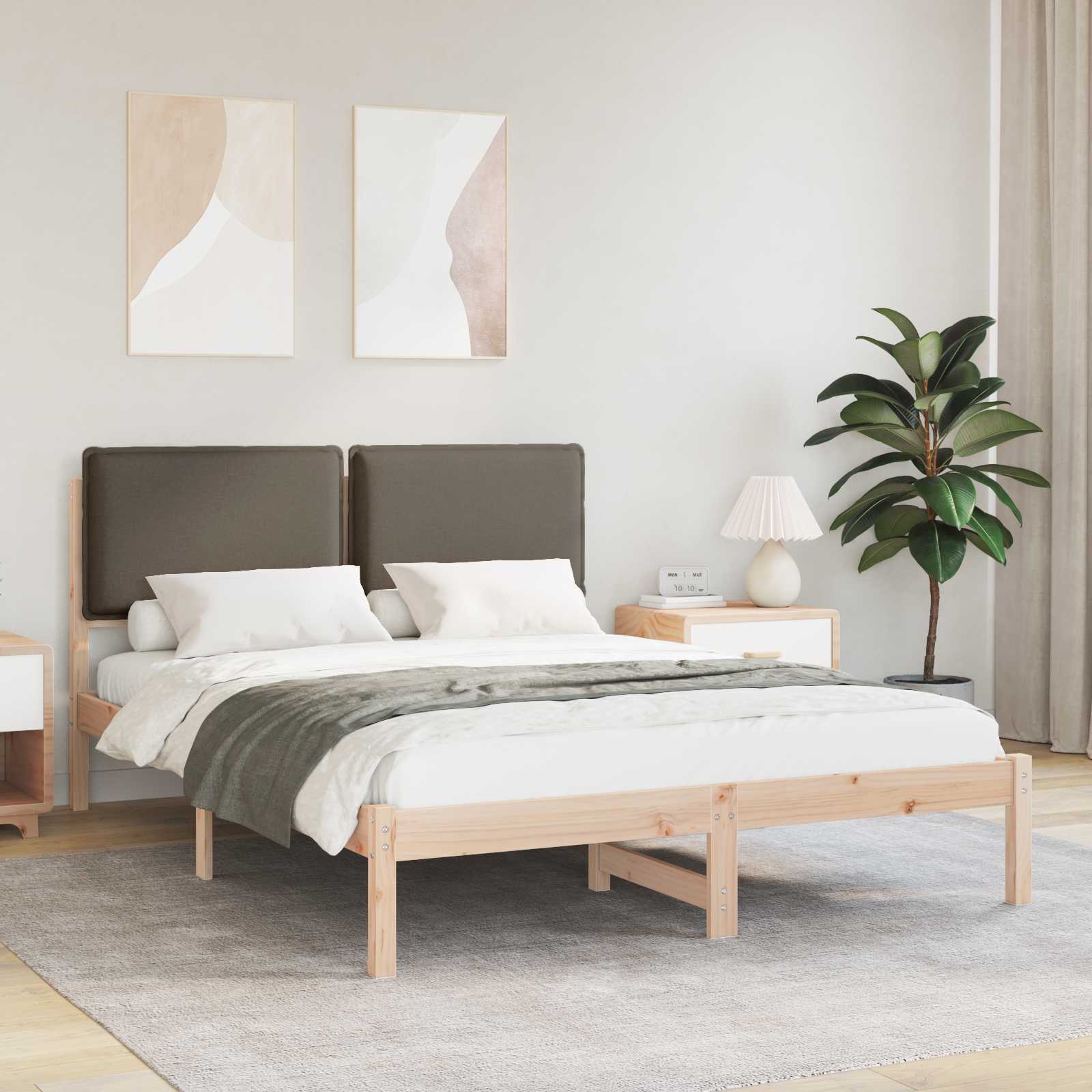 Estructura de Cama con Cabecera Tapizada Gris Claro