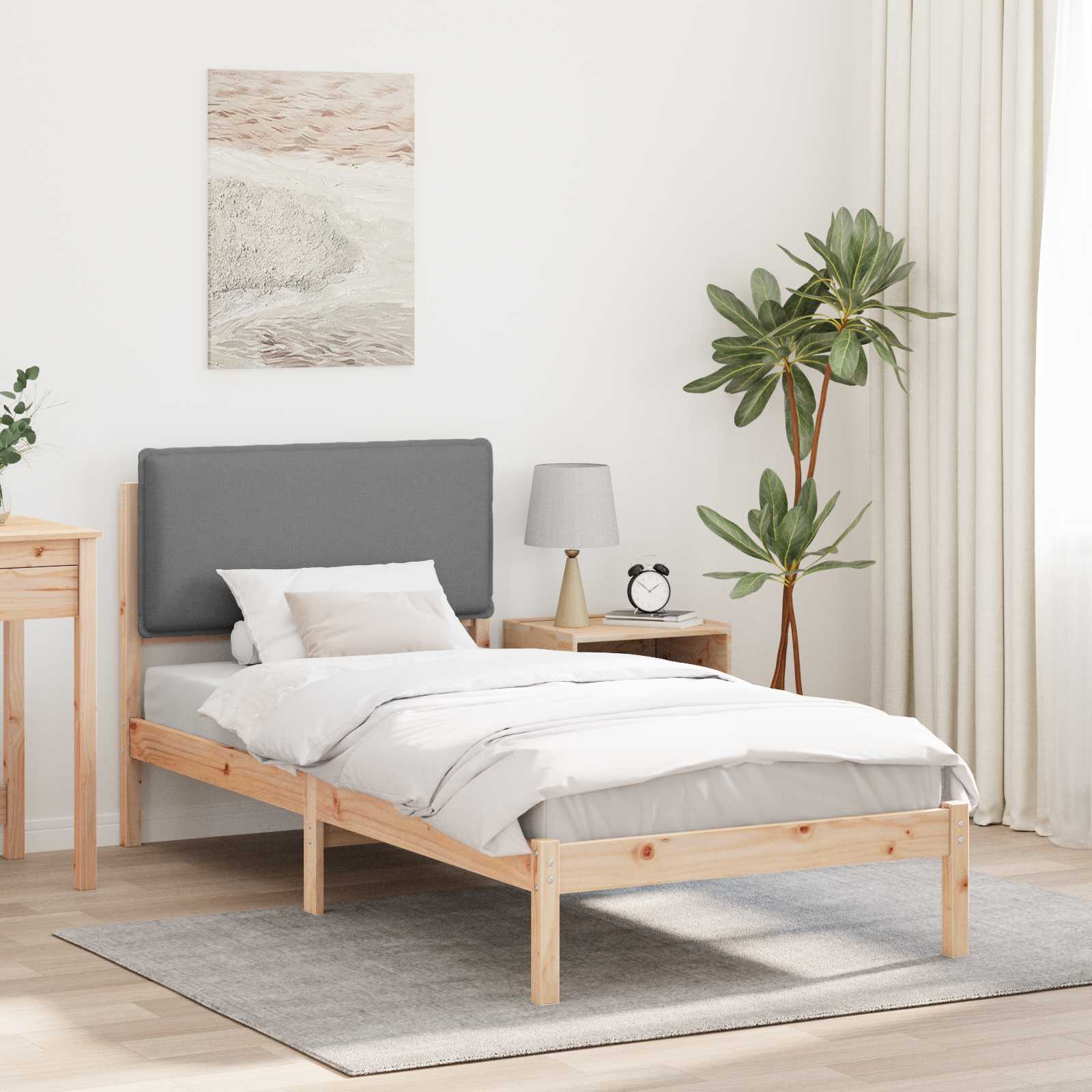 Estructura de Cama con Cabecera Tapizada Gris Claro