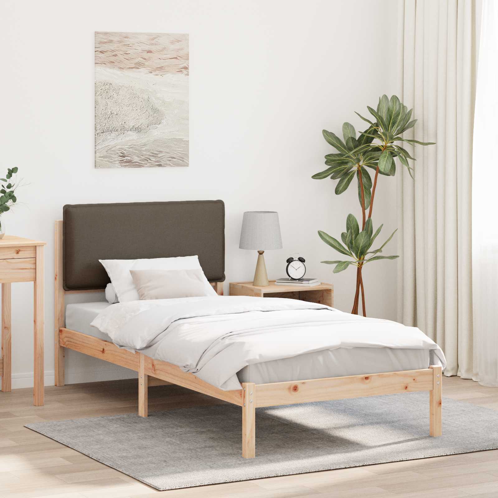 Estructura de Cama con Cabecera Tapizada Gris Claro