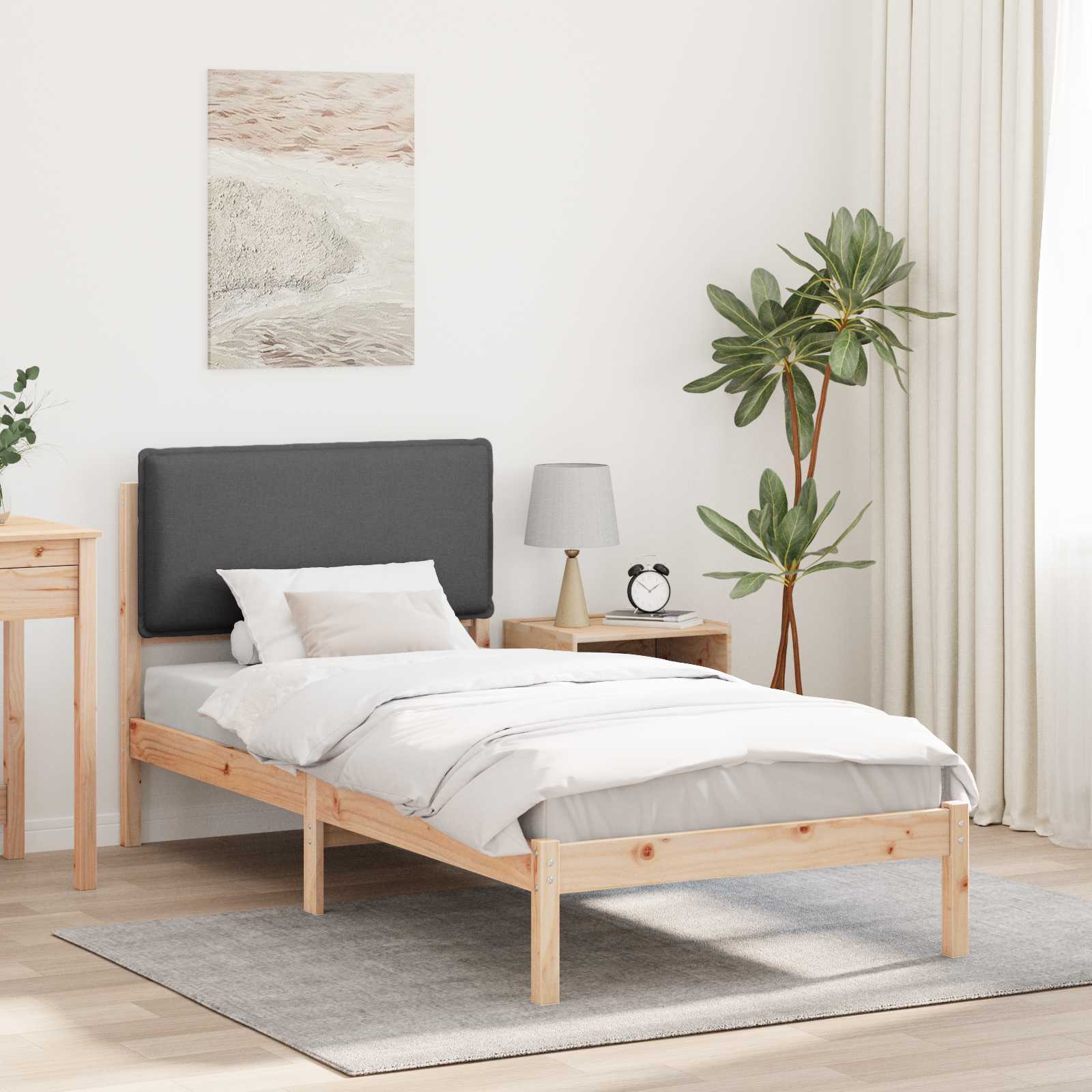 Estructura de Cama con Cabecera Tapizada Gris Claro