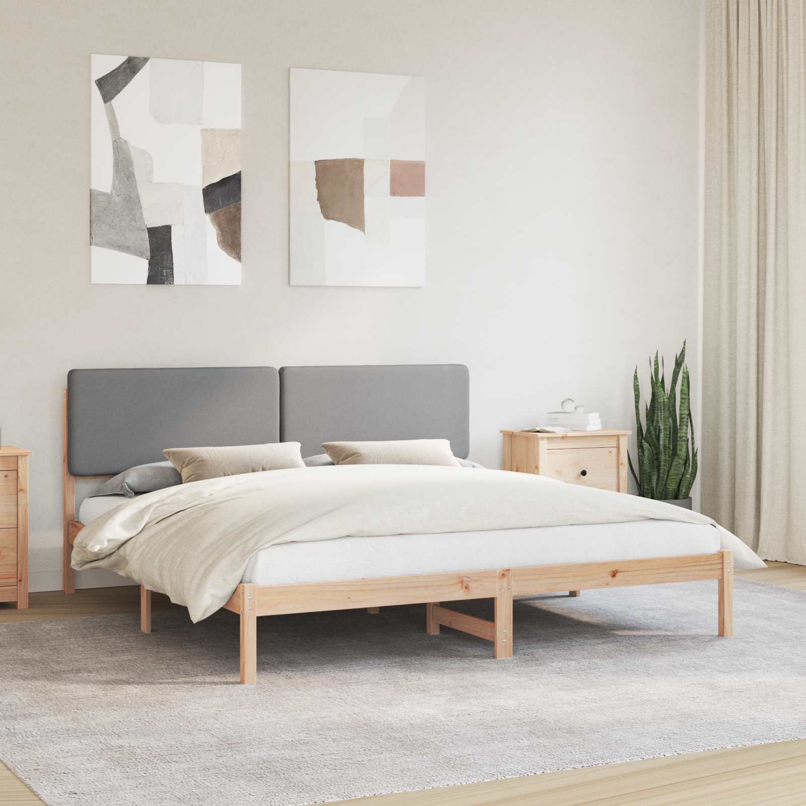 Estrutura de Cama com Cabeceira Estofada Cinzento Claro