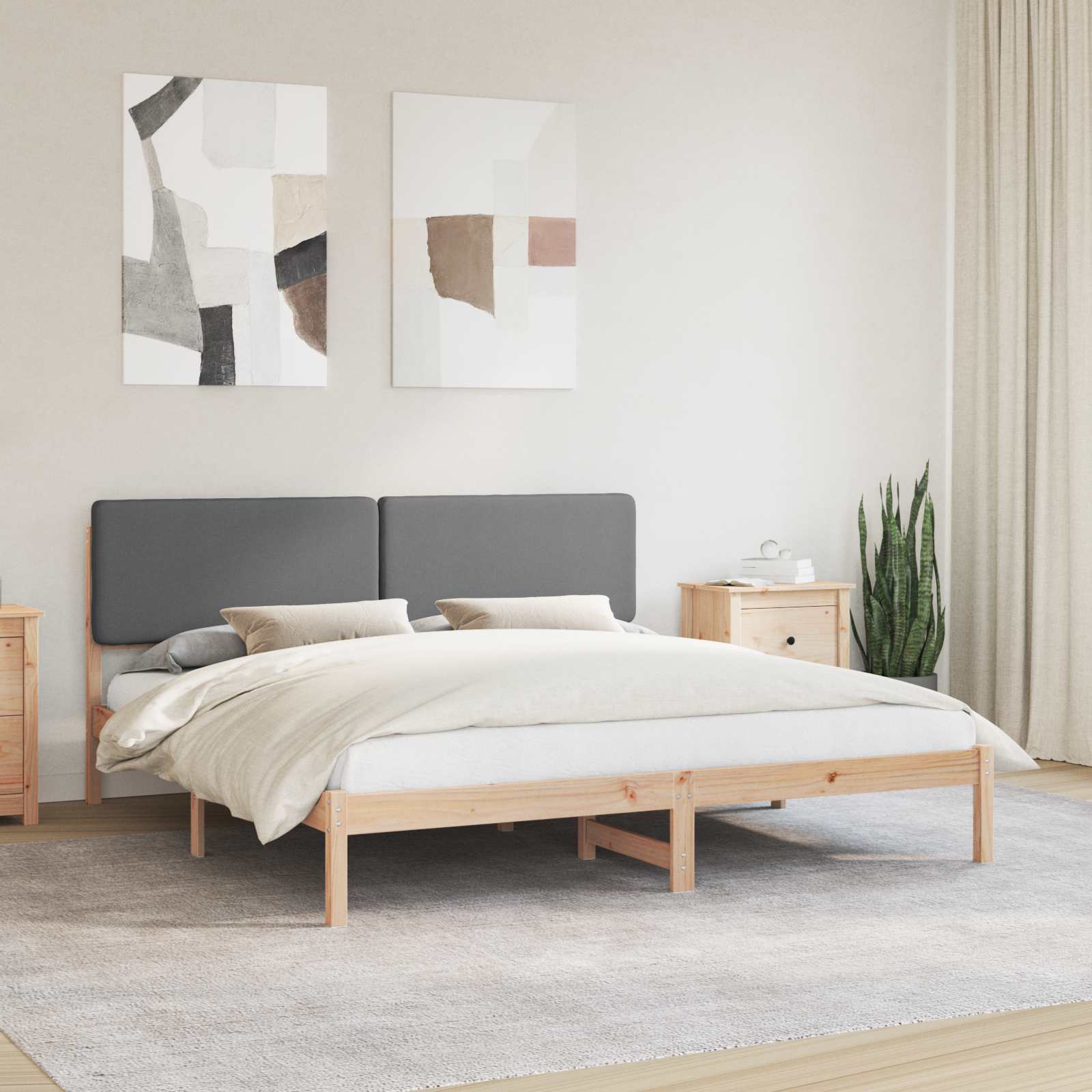 Estrutura de Cama com Cabeceira Estofada Cinzento Escuro