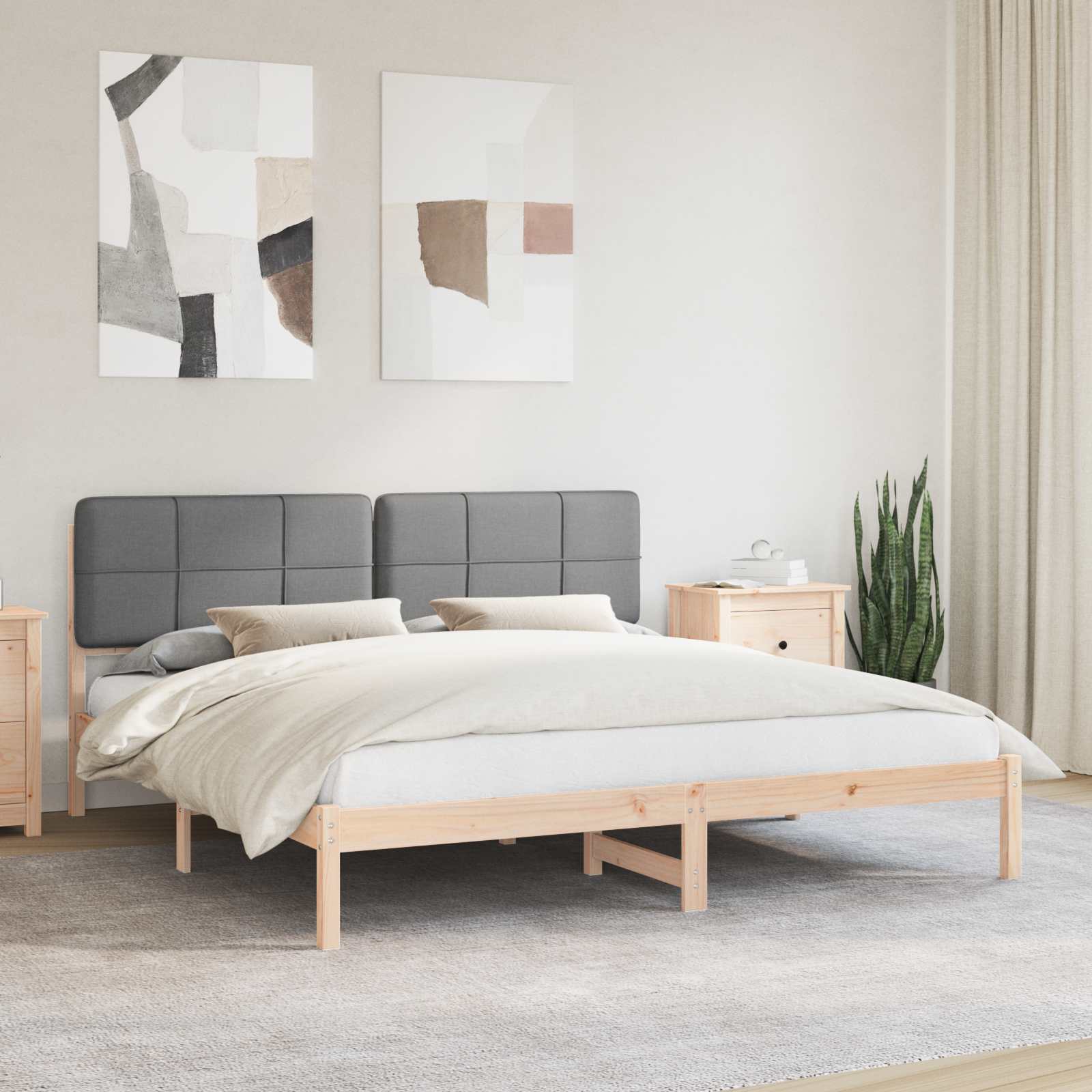 Estrutura de Cama com Cabeceira Estofada Cinzento Claro