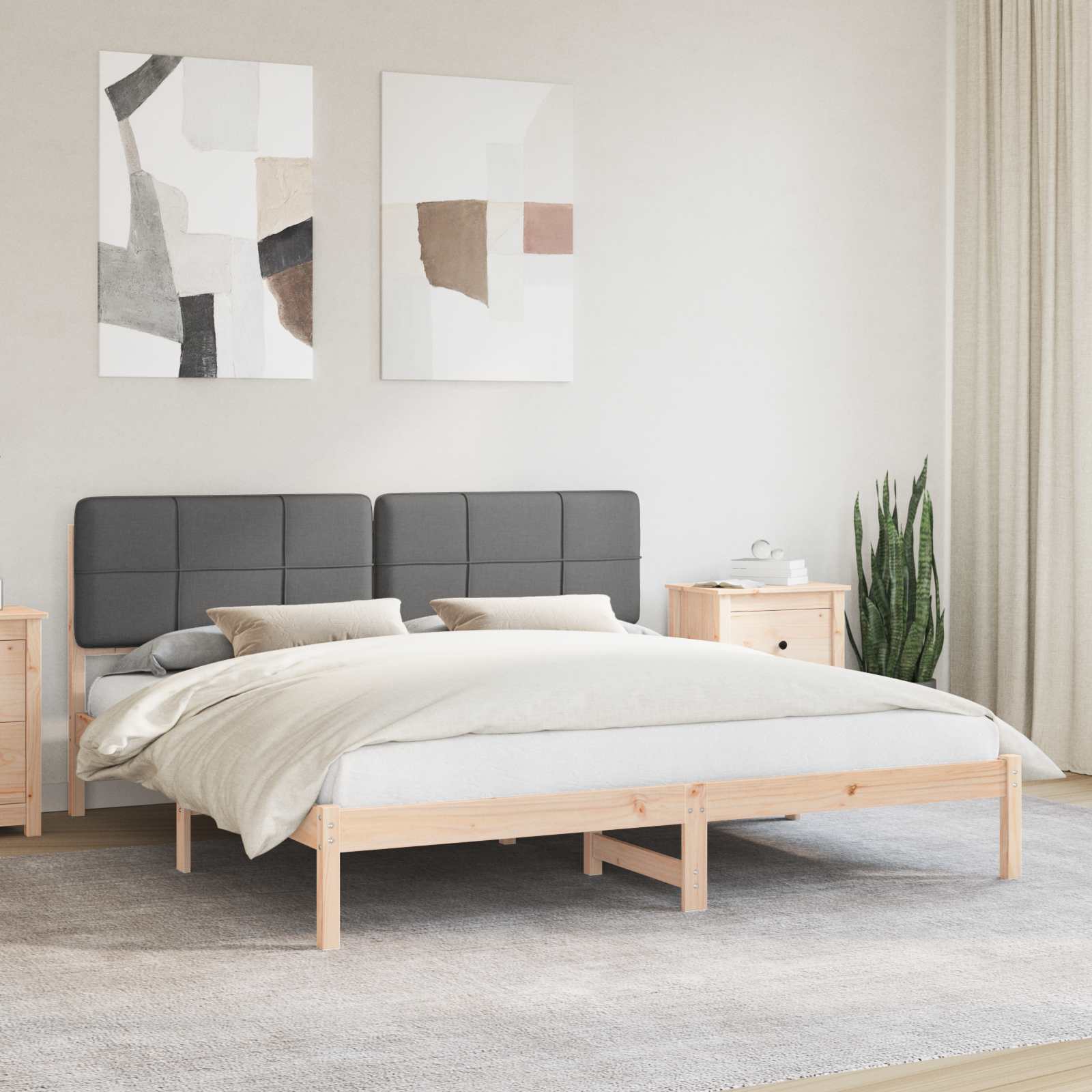 Estrutura de Cama com Cabeceira Estofada Cinzento Claro