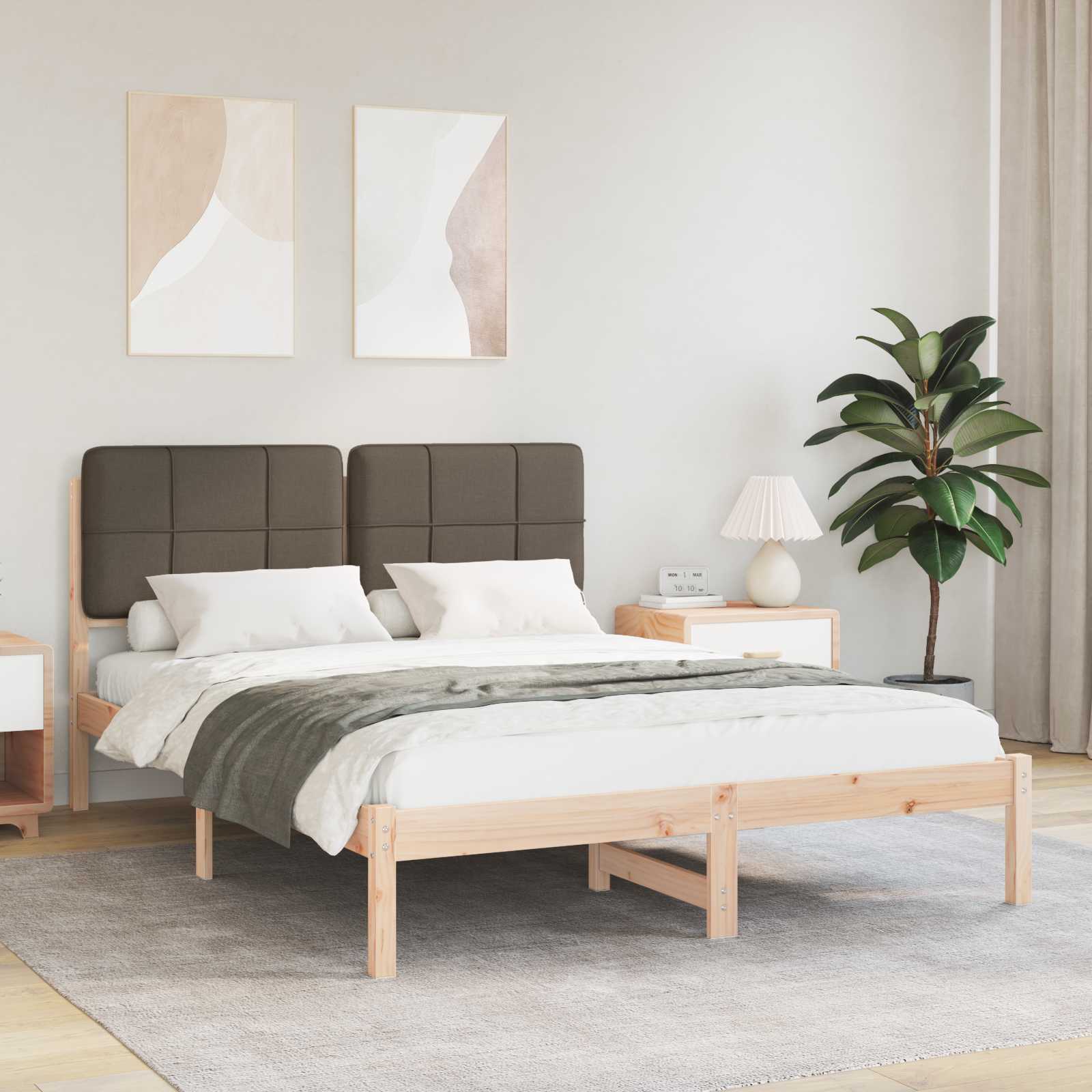 Estrutura de Cama com Cabeceira Estofada Cinzento Claro