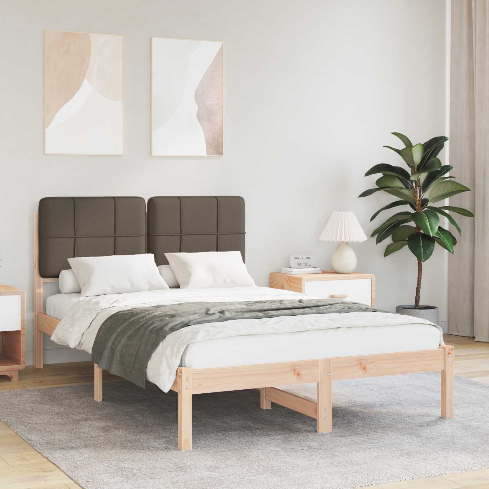 Estrutura de Cama com Cabeceira Estofada Cinzento Claro