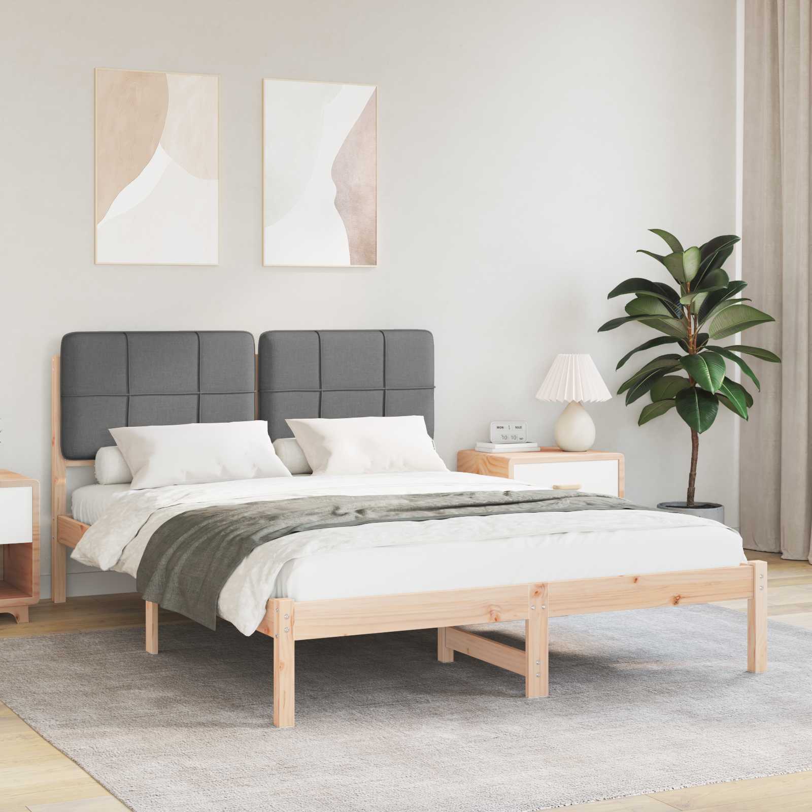 Estrutura de Cama com Cabeceira Estofada Cinzento Claro