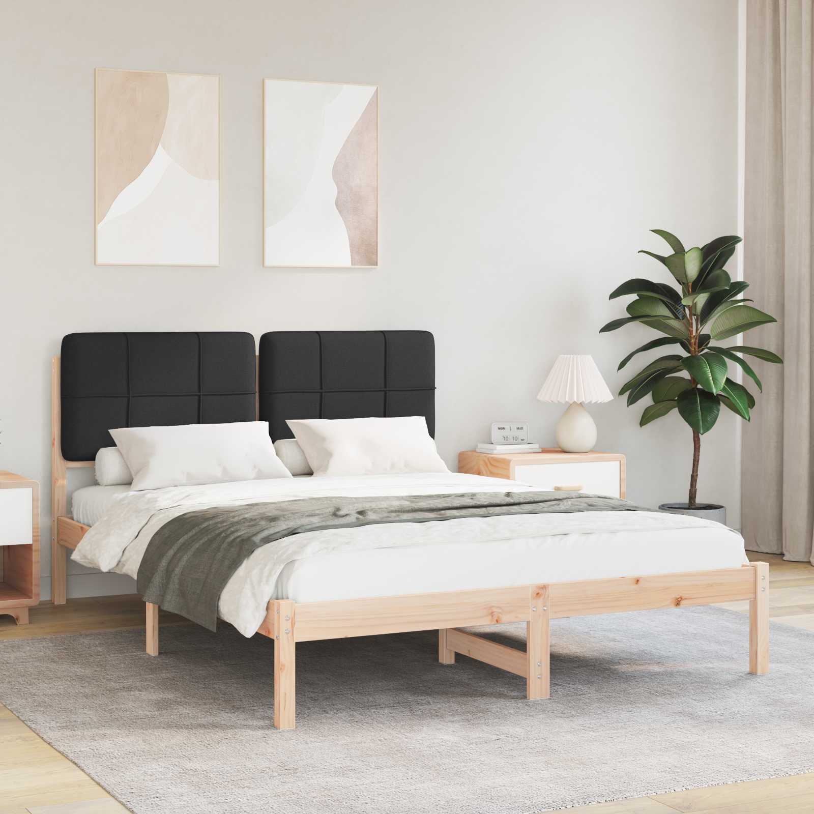 Estrutura de Cama com Cabeceira Estofada Cinzento Claro