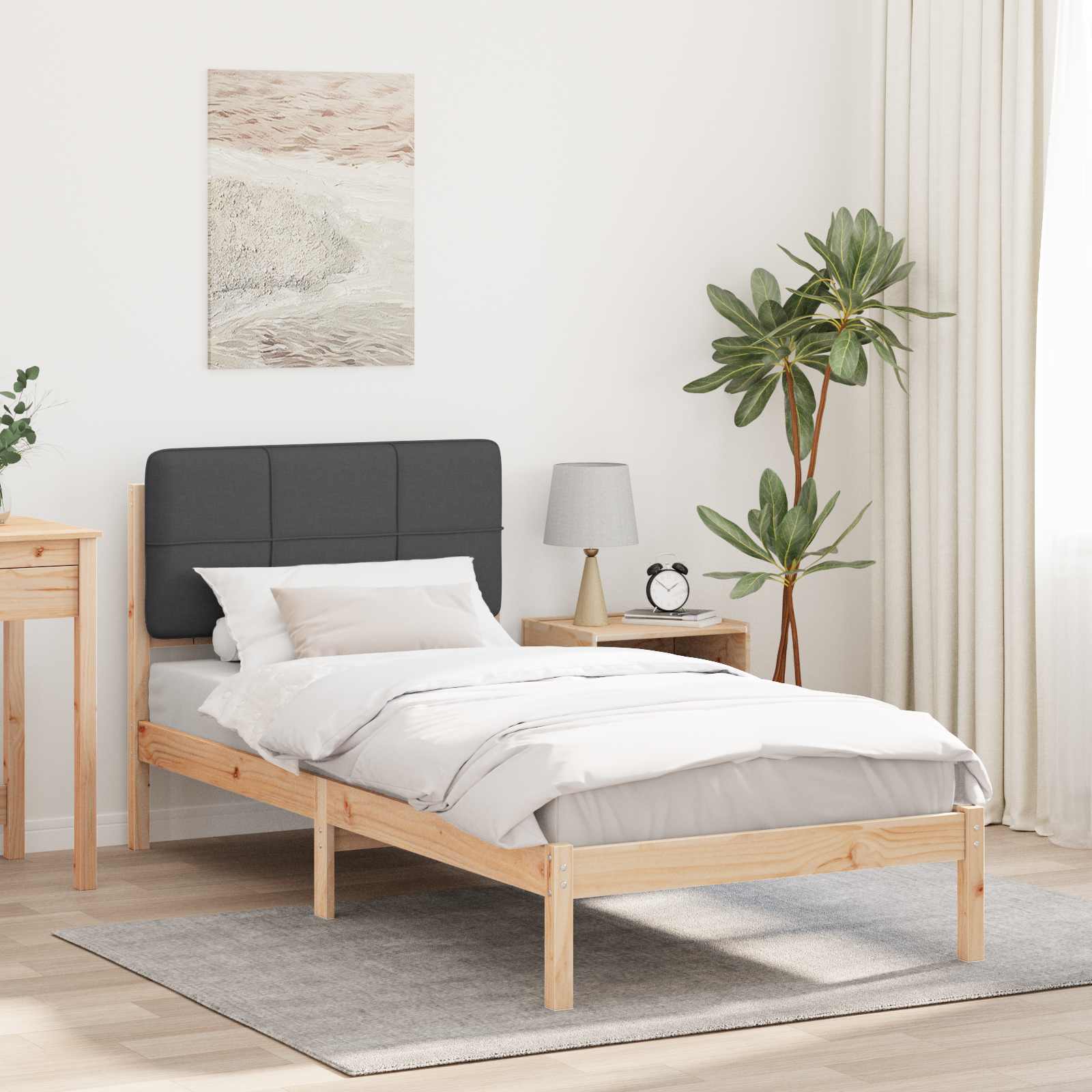 Estrutura de Cama com Cabeceira Estofada Cinzento Claro
