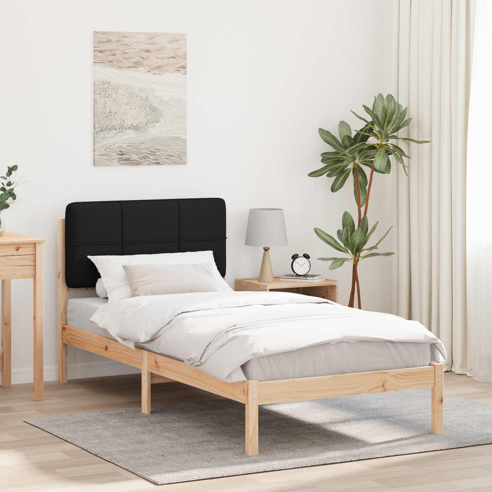 Estrutura de Cama com Cabeceira Estofada Cinzento Claro