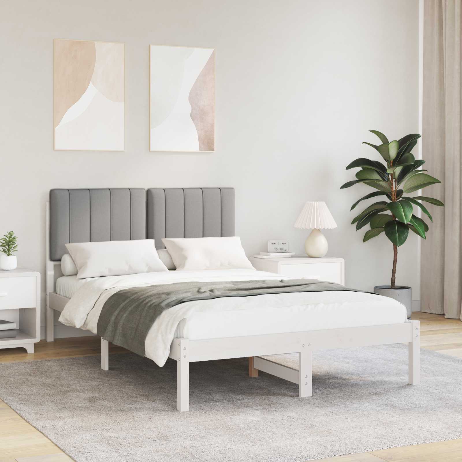Estructura de Cama con Cabecera Tapizada Gris Claro
