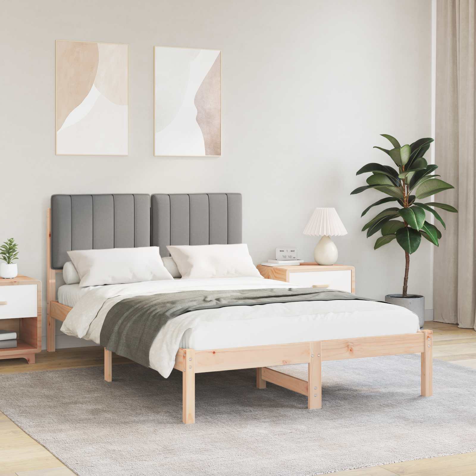 Estructura de Cama con Cabecera Tapizada Gris Claro