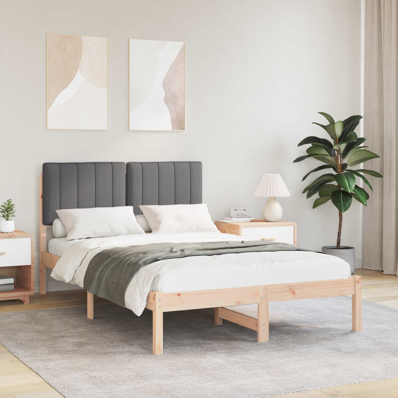 Estructura de Cama con Cabecera Tapizada Gris Claro