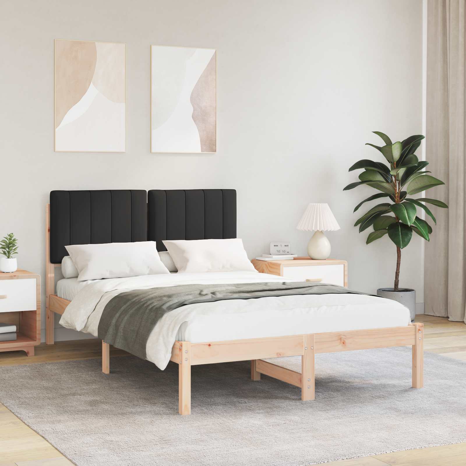 Estructura de Cama con Cabecera Tapizada Gris Claro