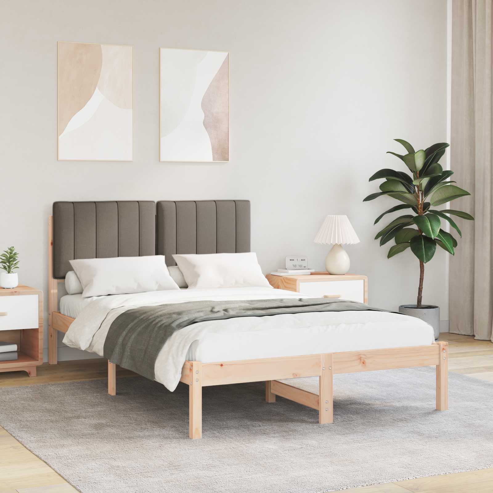 Estructura de Cama con Cabecera Tapizada Gris Claro