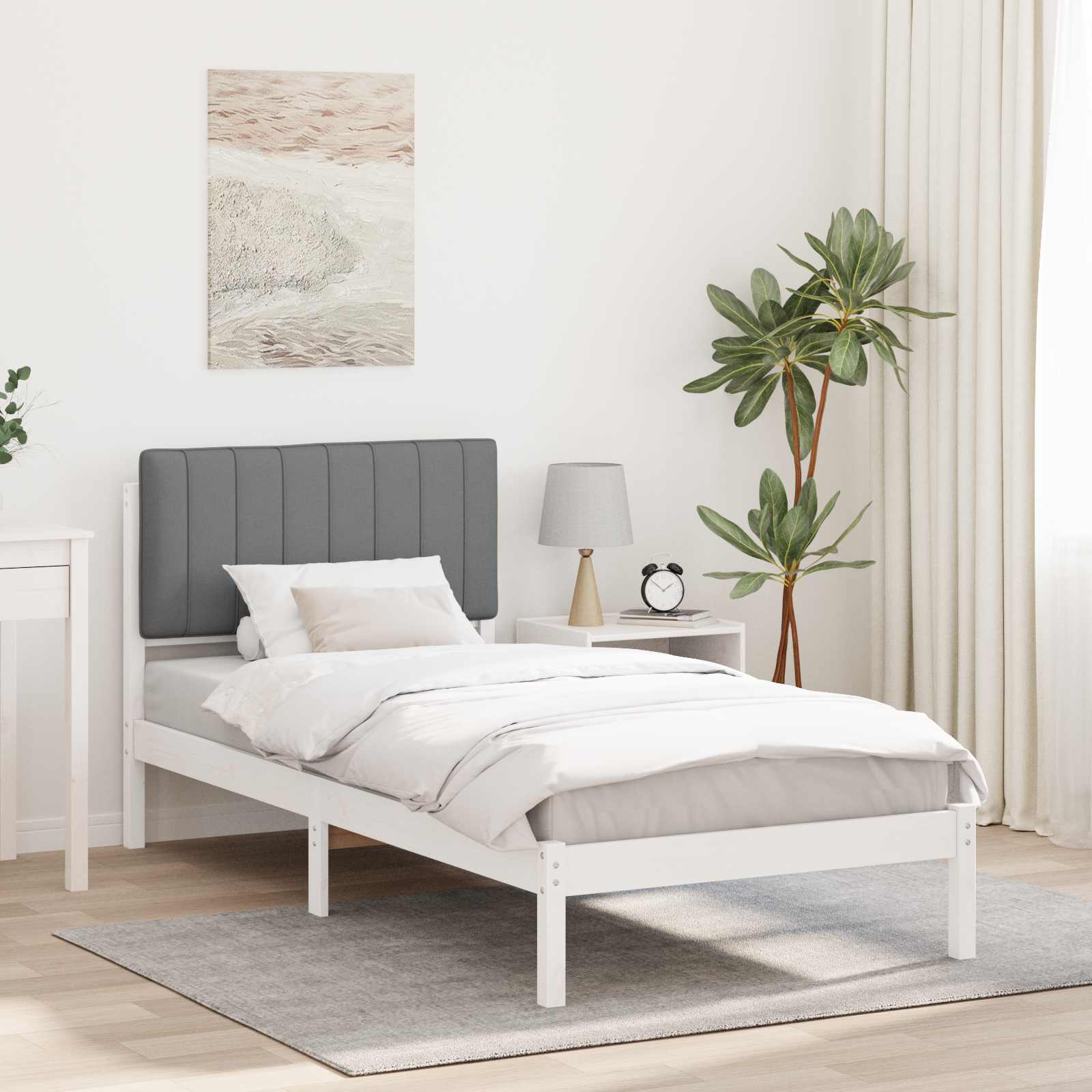 Estructura de Cama con Cabecera Tapizada Gris Claro