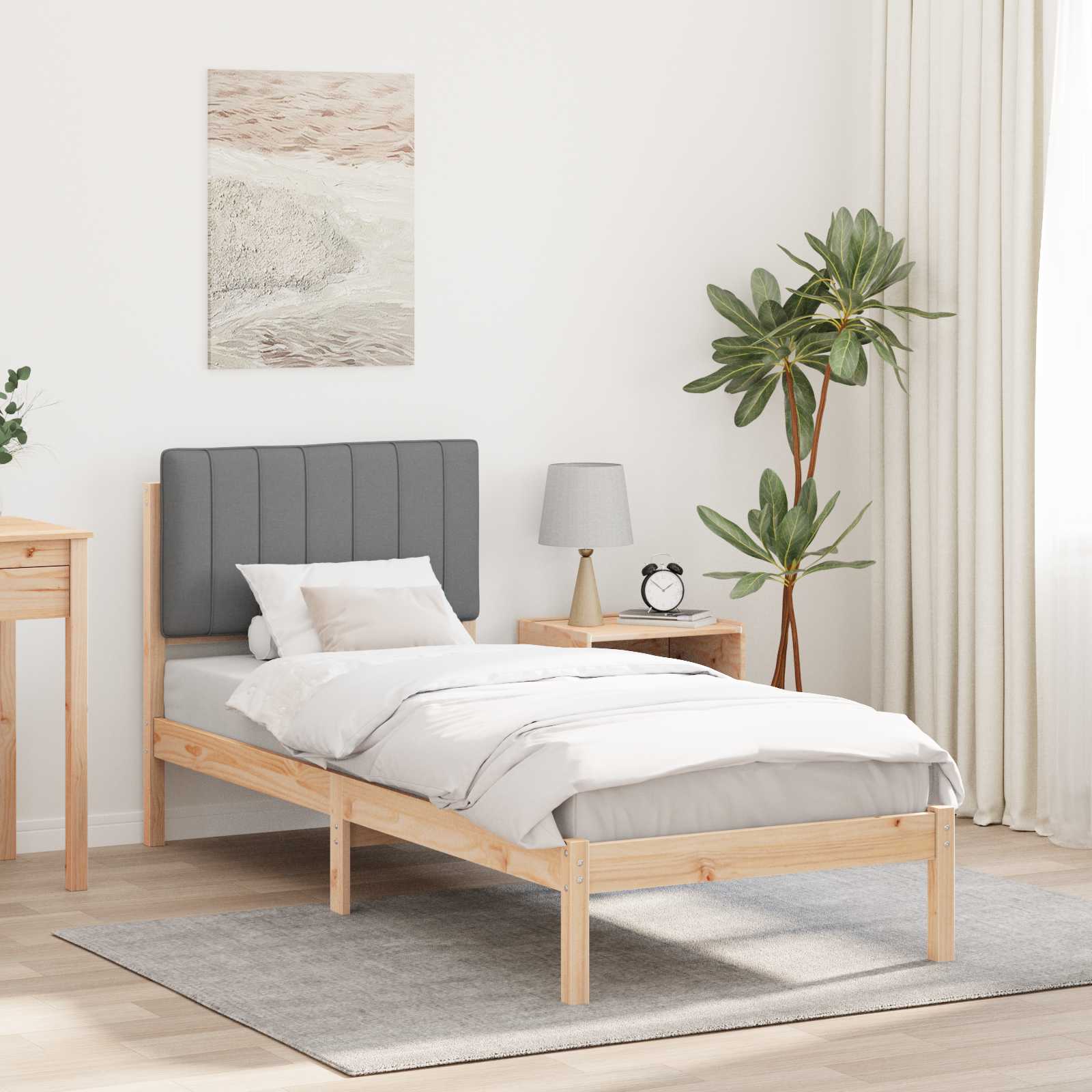 Estructura de Cama con Cabecera Tapizada Gris Claro
