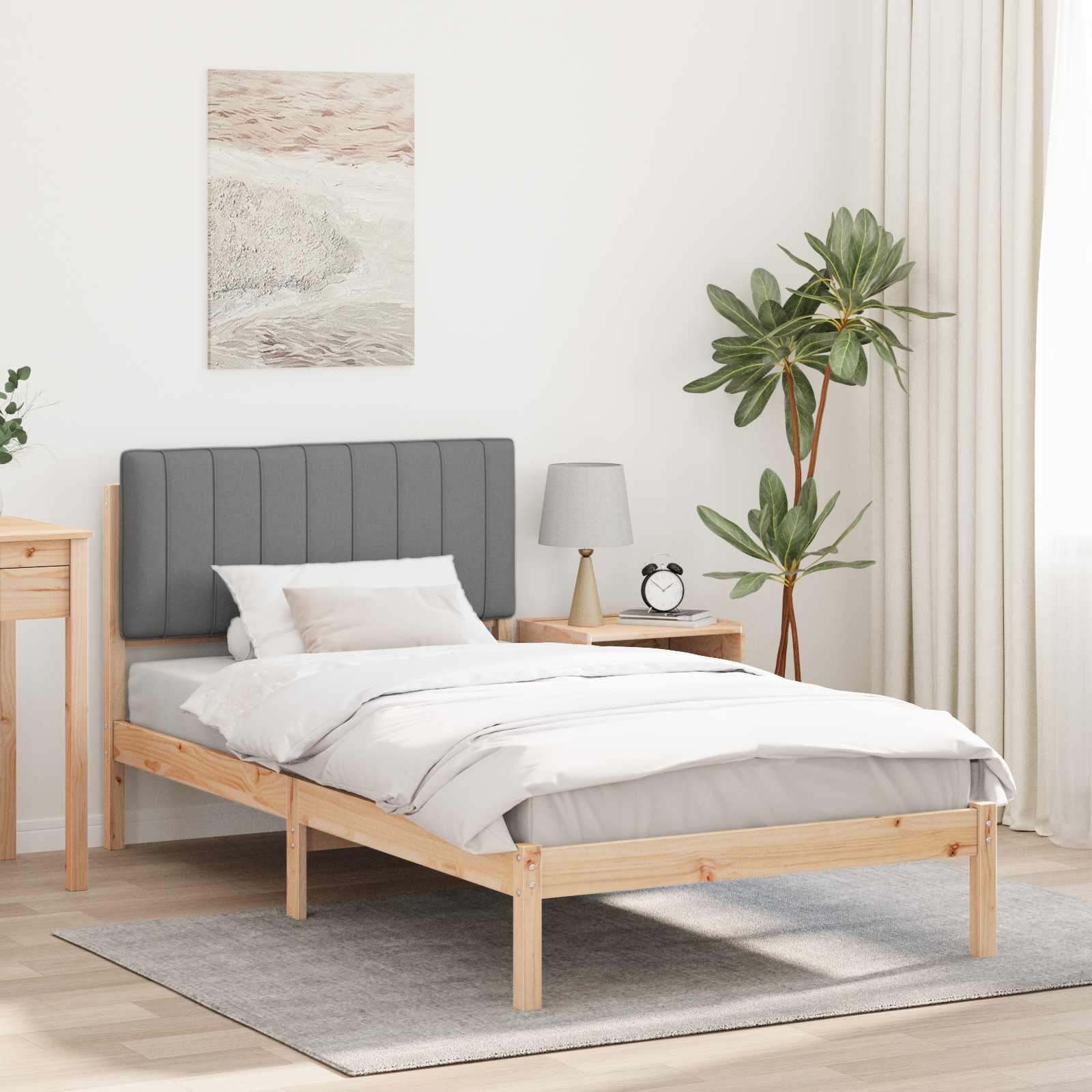 Estructura de Cama con Cabecera Tapizada Gris Claro