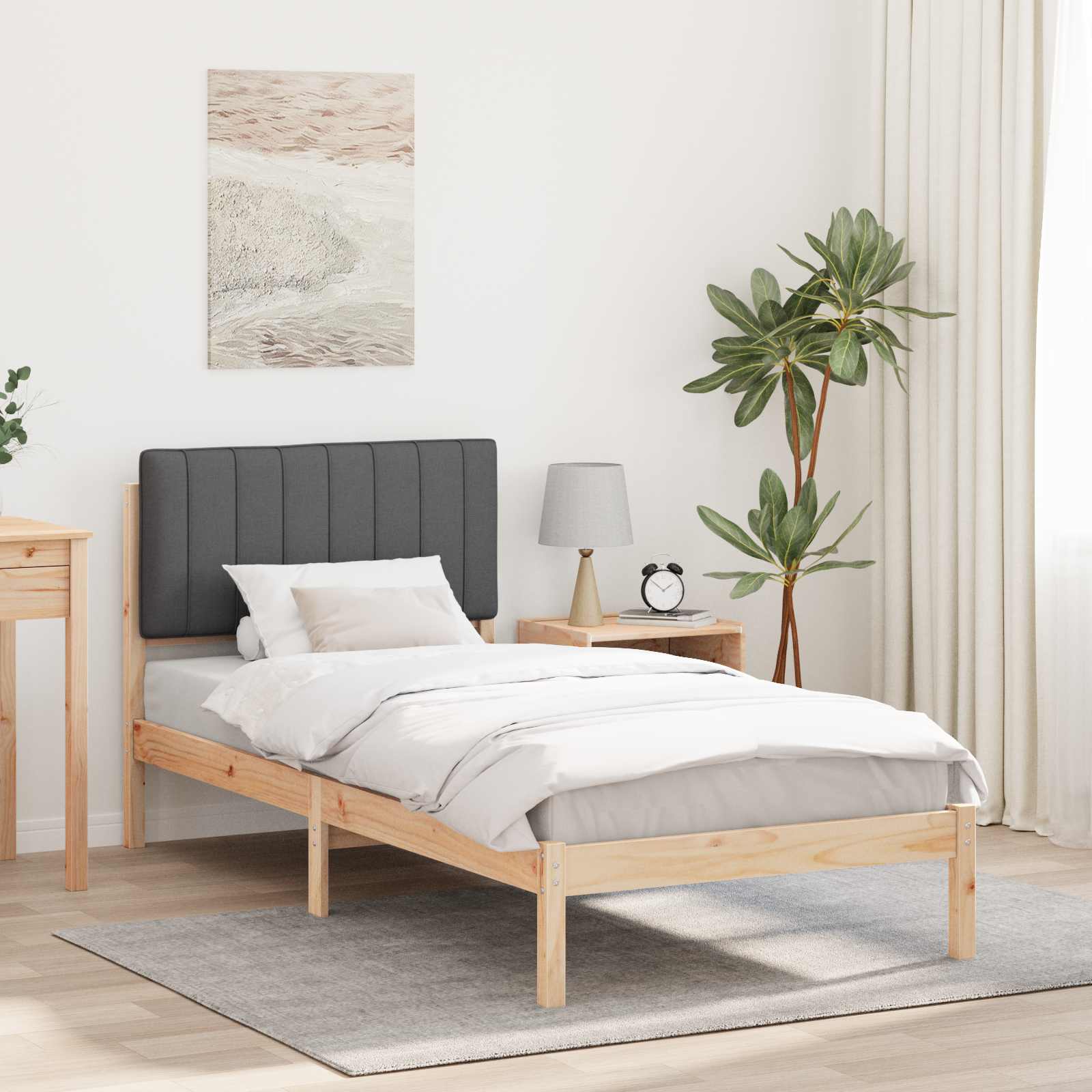 Estructura de Cama con Cabecera Tapizada Gris Claro