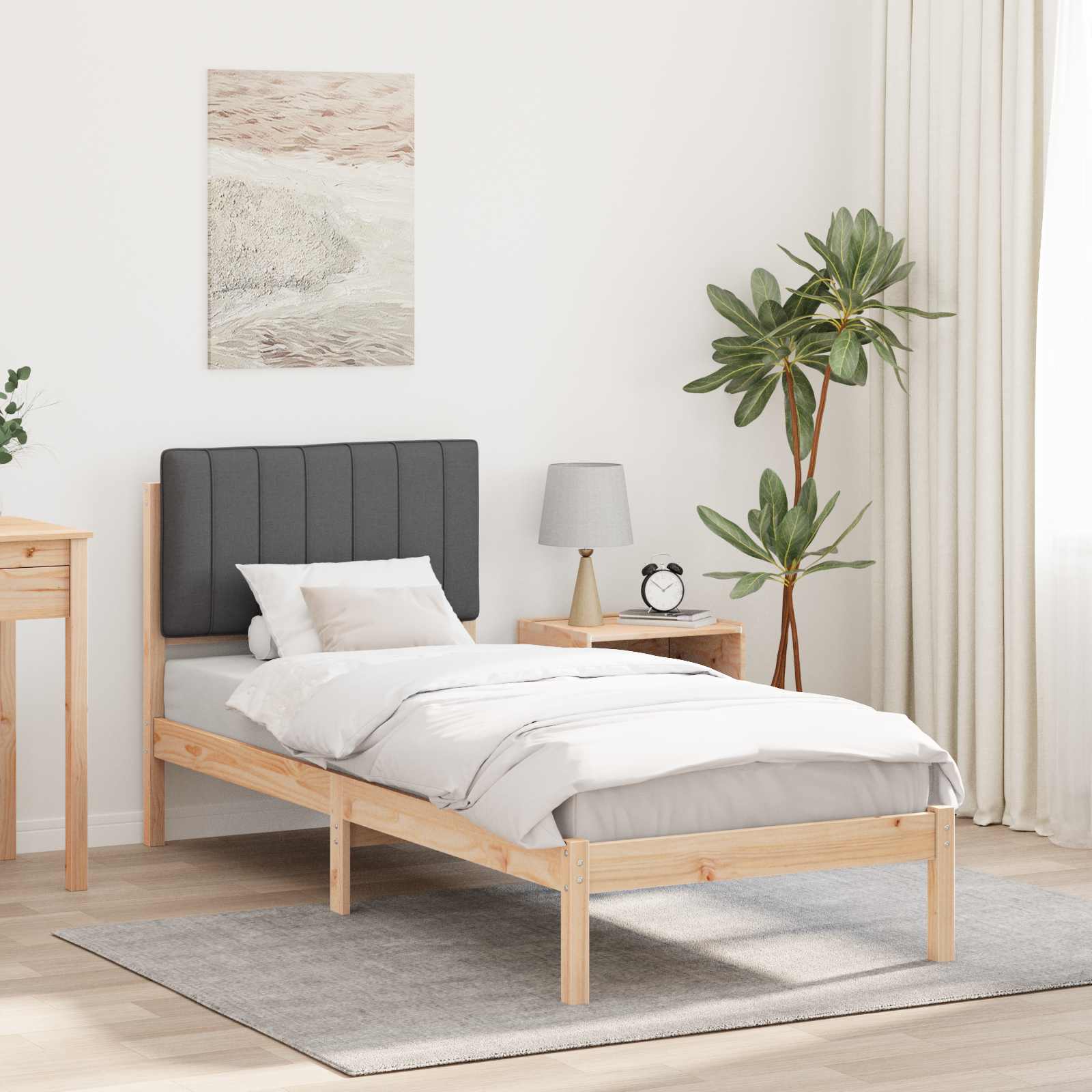 Estructura de Cama con Cabecera Tapizada Gris Claro