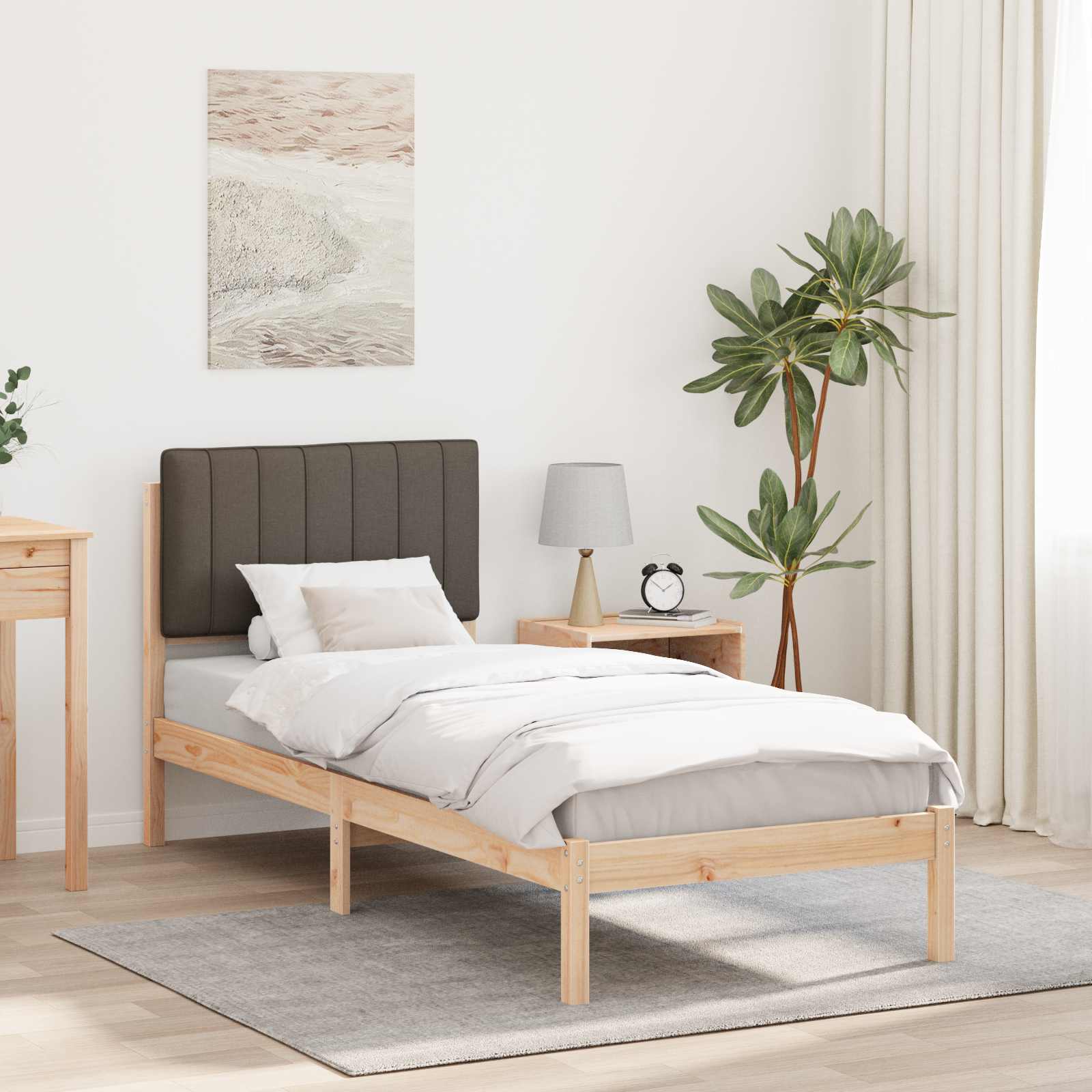 Estructura de Cama con Cabecera Tapizada Gris Claro