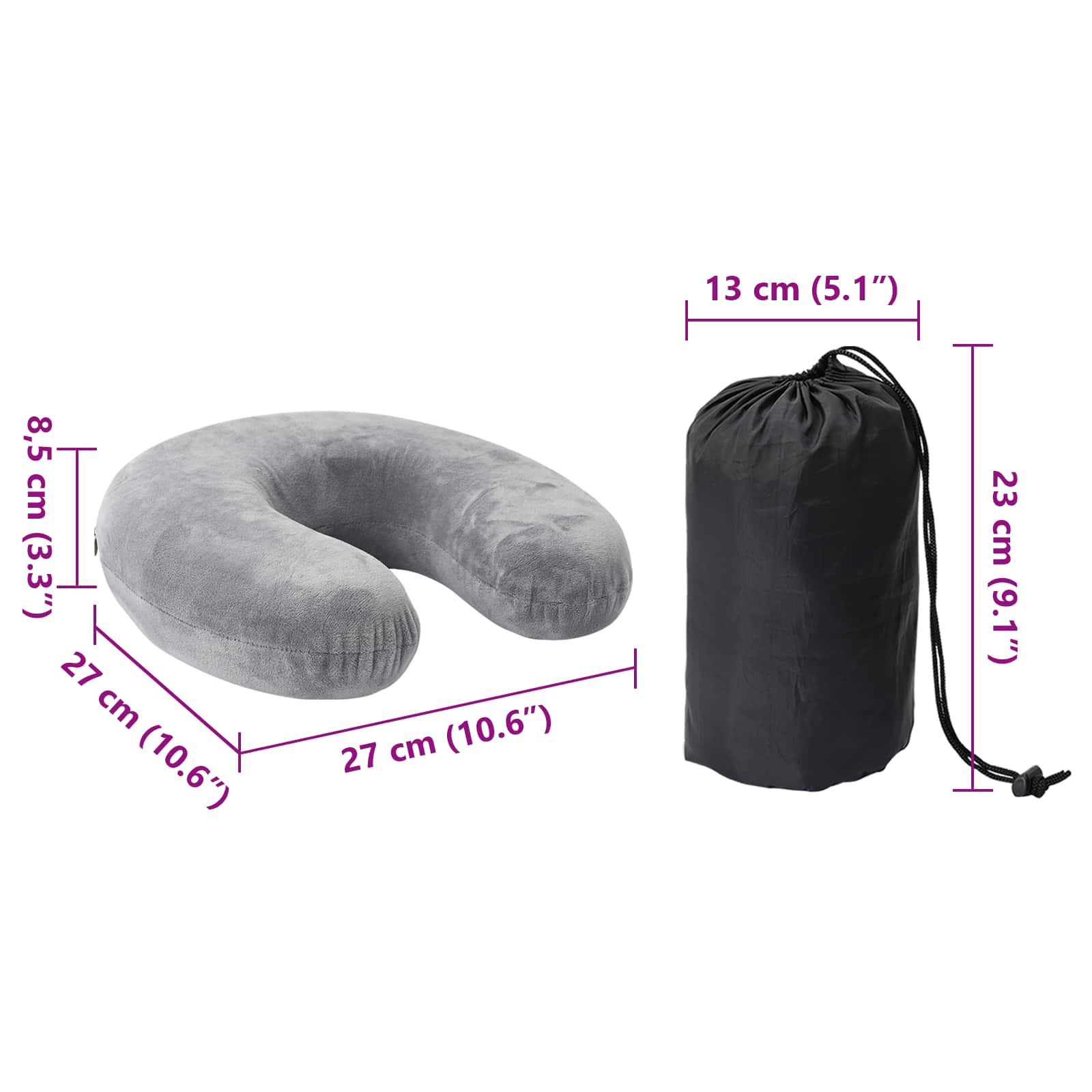 Almohada de viaje para el cuello Gris Espuma Viscoelástica
