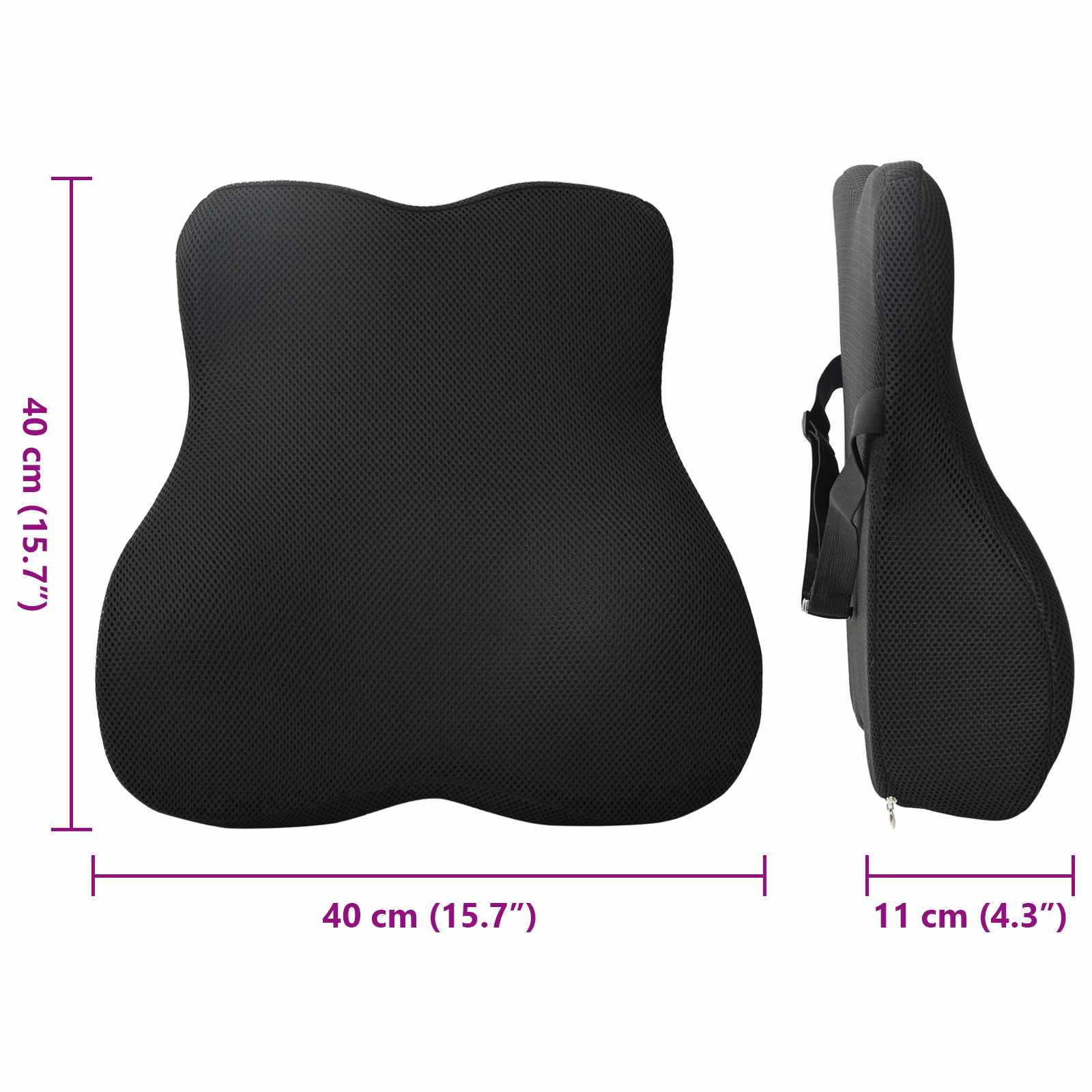 Almohada lumbar Negro Espuma Viscoelástica 40 x 40 x 11 cm